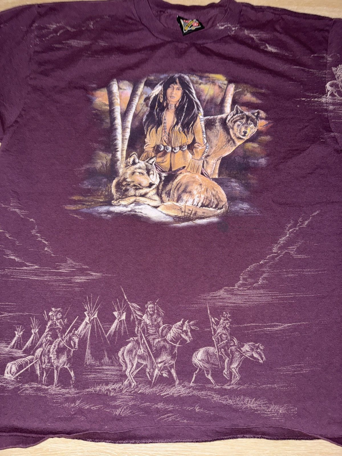 Other Vintage 90’s Native American Wolves AOP 3D Emblem T-Shirt Size US XL / EU 56 / 4 - 3 Thumbnail