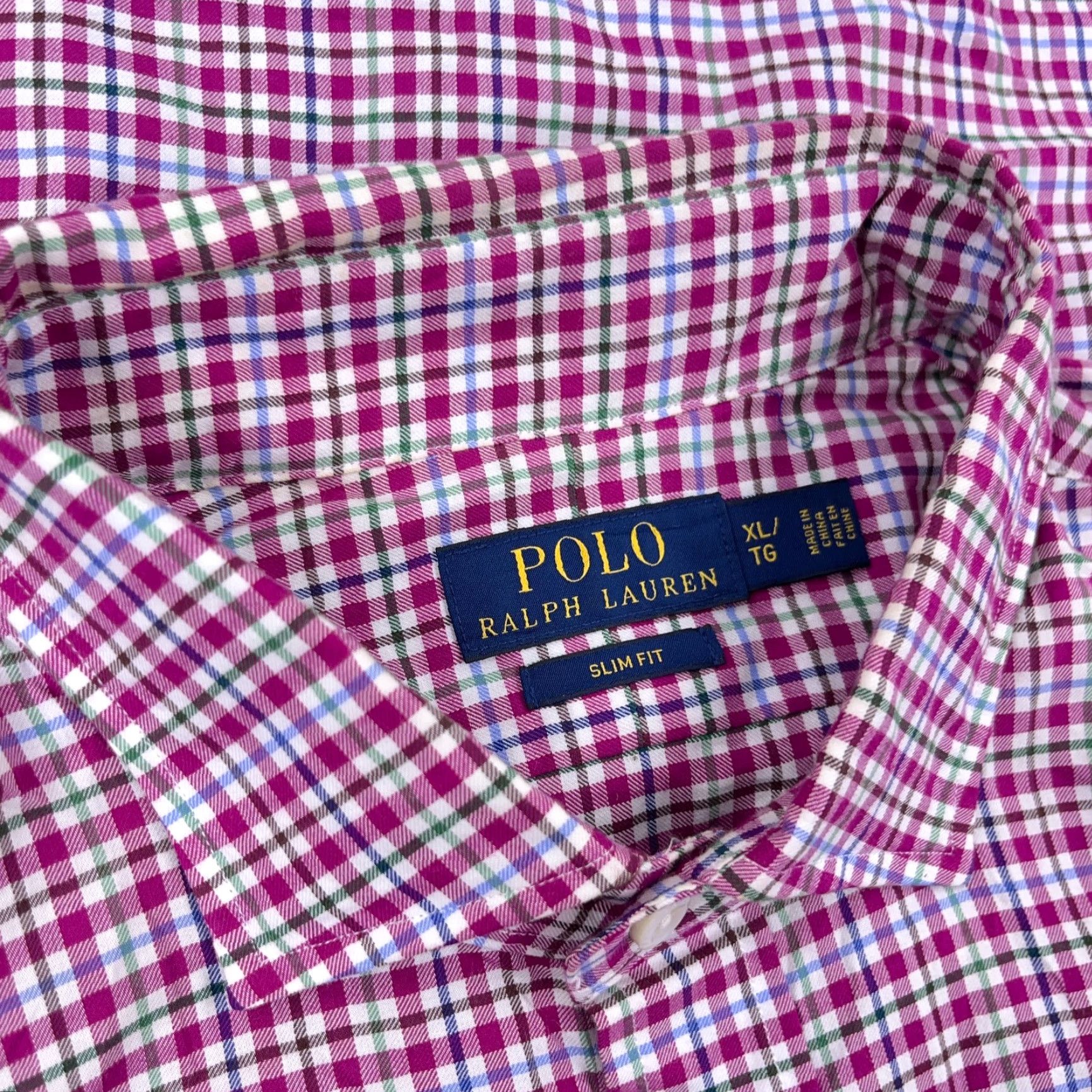 Polo Ralph Lauren VINTAGE Polo Ralph Lauren Shirt Men XL Pink Purple Button Up Slim Fit Windowpane Dress Size 46R - 3 Thumbnail