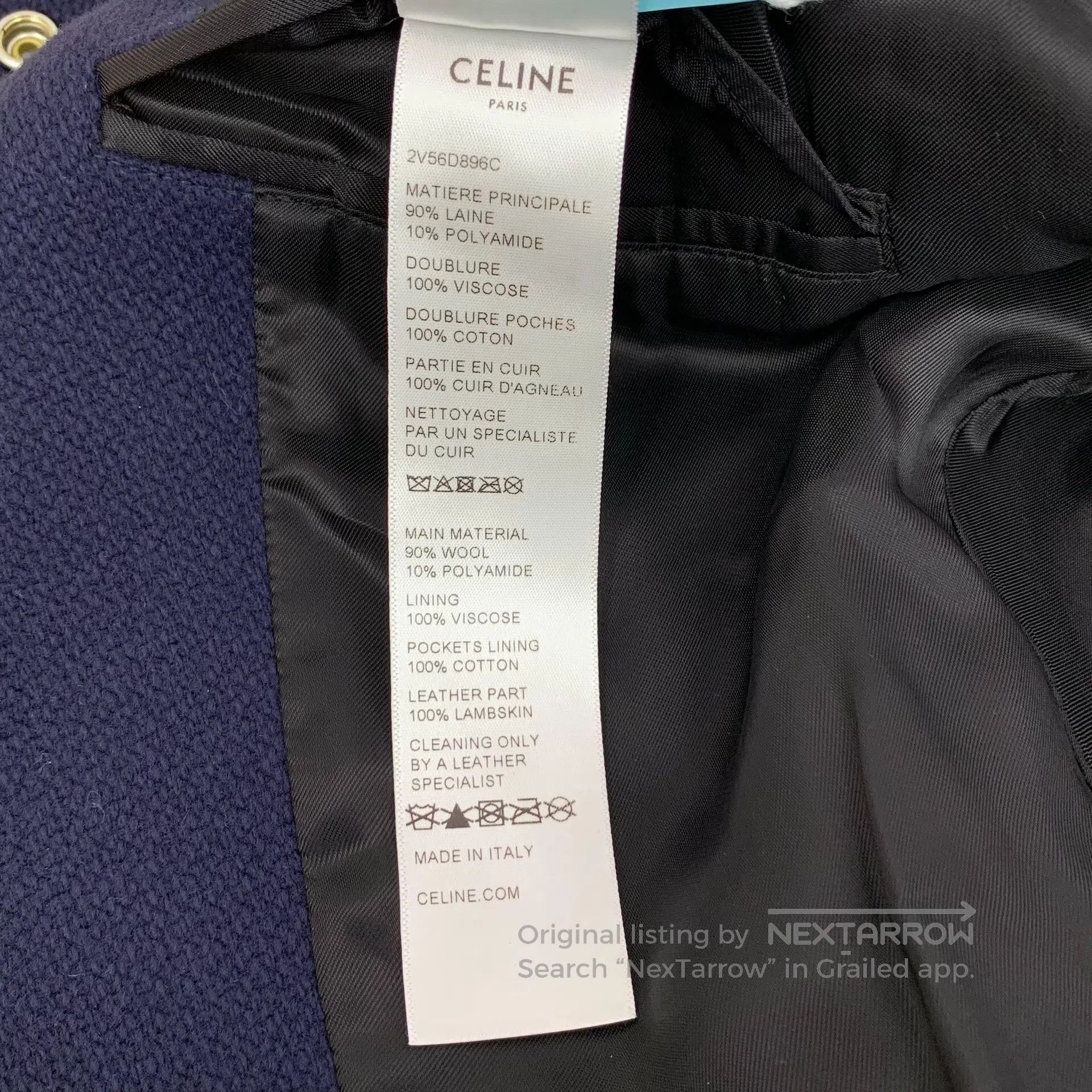 Celine CELINE Dark Blue Striped Letter Flock Wool Lapel Single Br Size US S / EU 44-46 / 1 - 7 Thumbnail