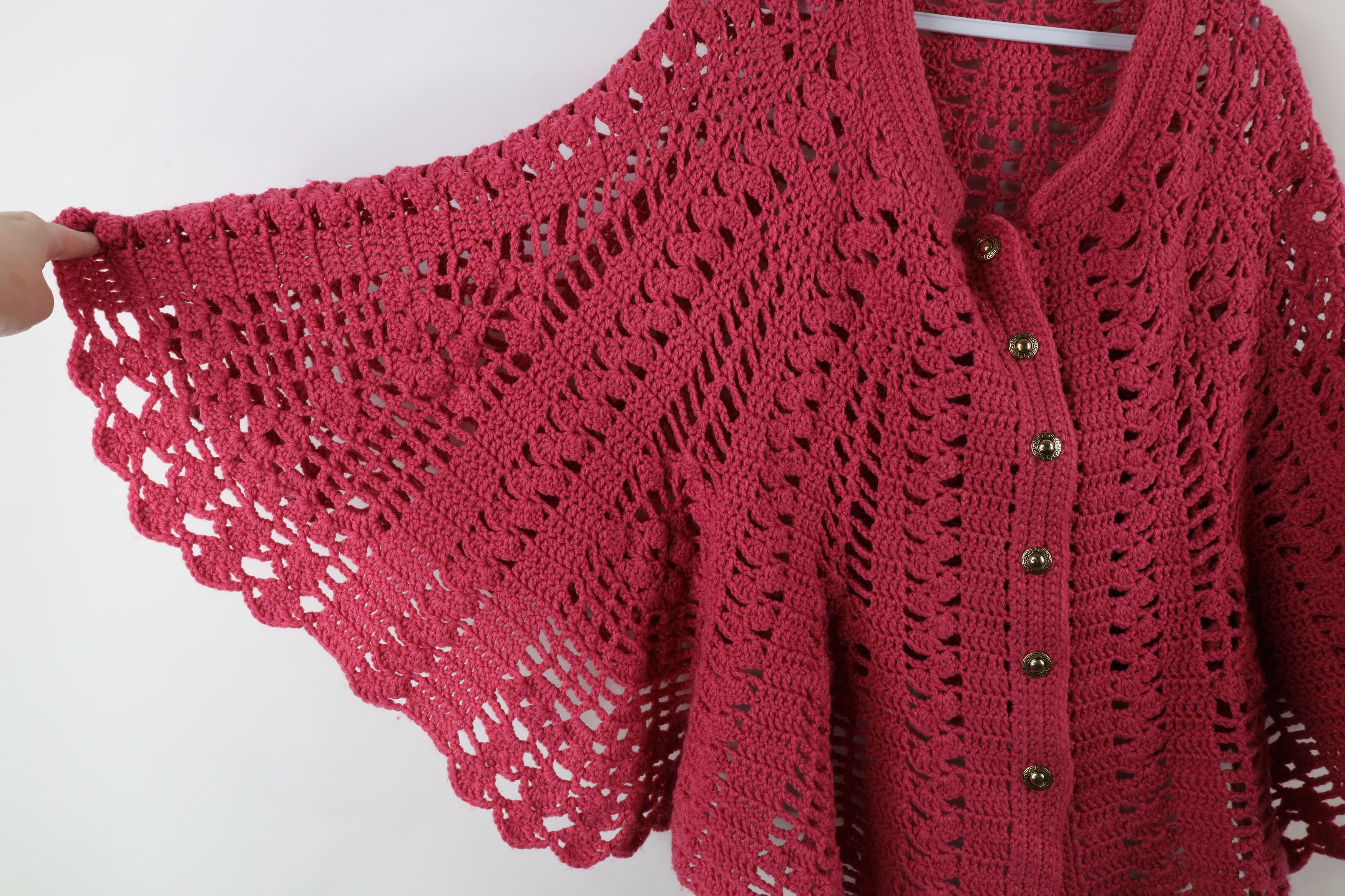 Vintage Vintage 50s 60s Streetwear Crochet Sweater Cape Poncho Pink Size ONE SIZE - 5 Thumbnail