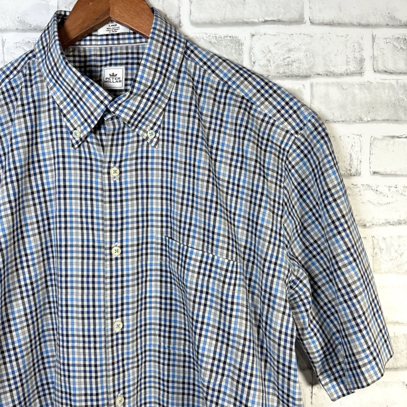 Peter Millar VINTAGE Peter Millar Blue Checkered Short Sleeve Button-Down Shirt Mens Size L Size US 33 - 2 Thumbnail