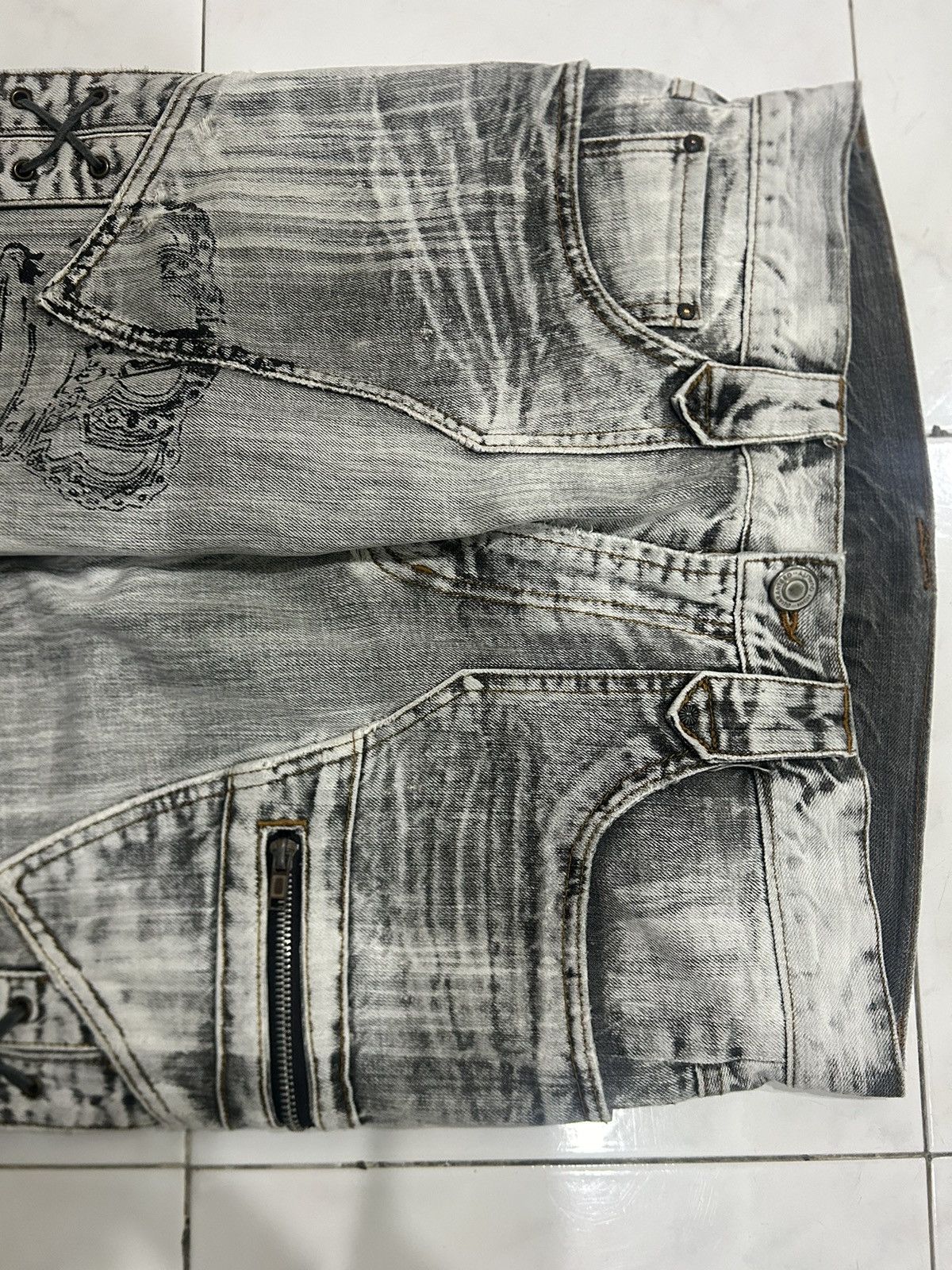 If Six Was Nine Vintage Japanese Mudwash Trashed Printed Faded Flared Jeans Size US 33 - 2 Thumbnail