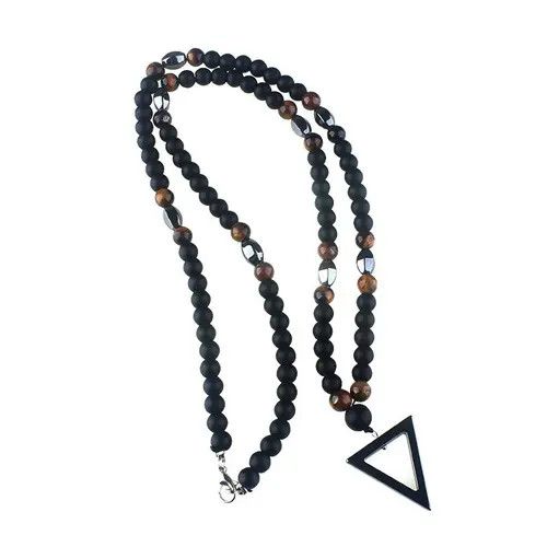 Jewelry × Vintage Tiger-Eye Stone Beads Triangle Pendant Necklace Size ONE SIZE - 2 Thumbnail