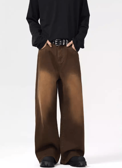 Japanese Brand × Jean Men's washed brown distressed retro straight wide-leg jeans Size US 32 / EU 48 - 1 Thumbnail