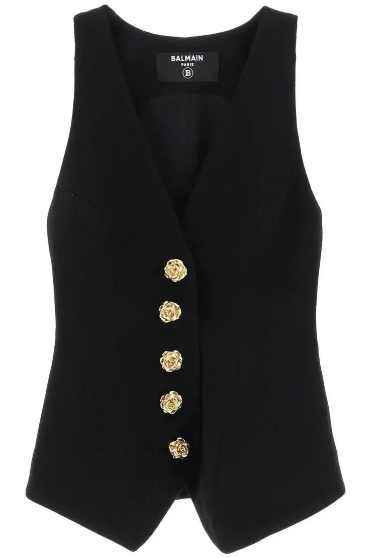 image of Balmain O1S22I1N0424 Tailored Vest In Black, Women's (Size Small)