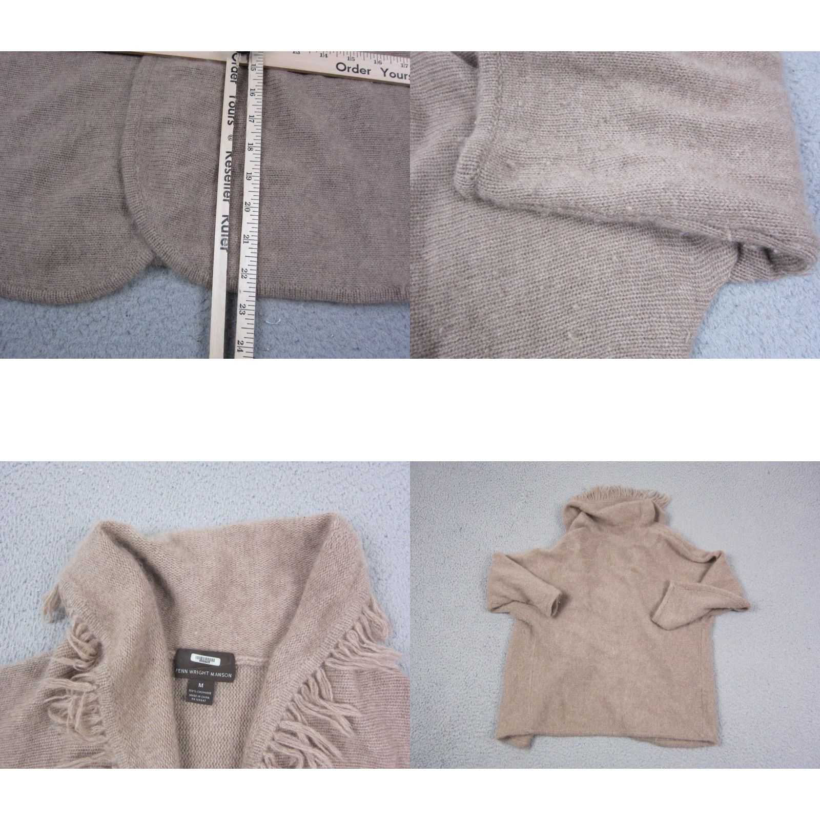 Vintage Fenn Wright Manson Cardigan Womens M Brown 100% Cashmere Open Fringe Knit Long Sleeve Classic Style 90s City Vintage: No Womens Size M / US 6-8 / IT 42-44 - 8 Thumbnail