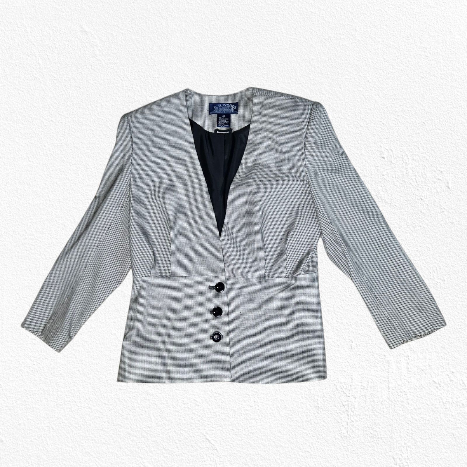 Vintage Vintage Black Houndstooth Power Suit Jacket Blazer Size 10 Size L / US 10 / IT 46 - 2 Thumbnail