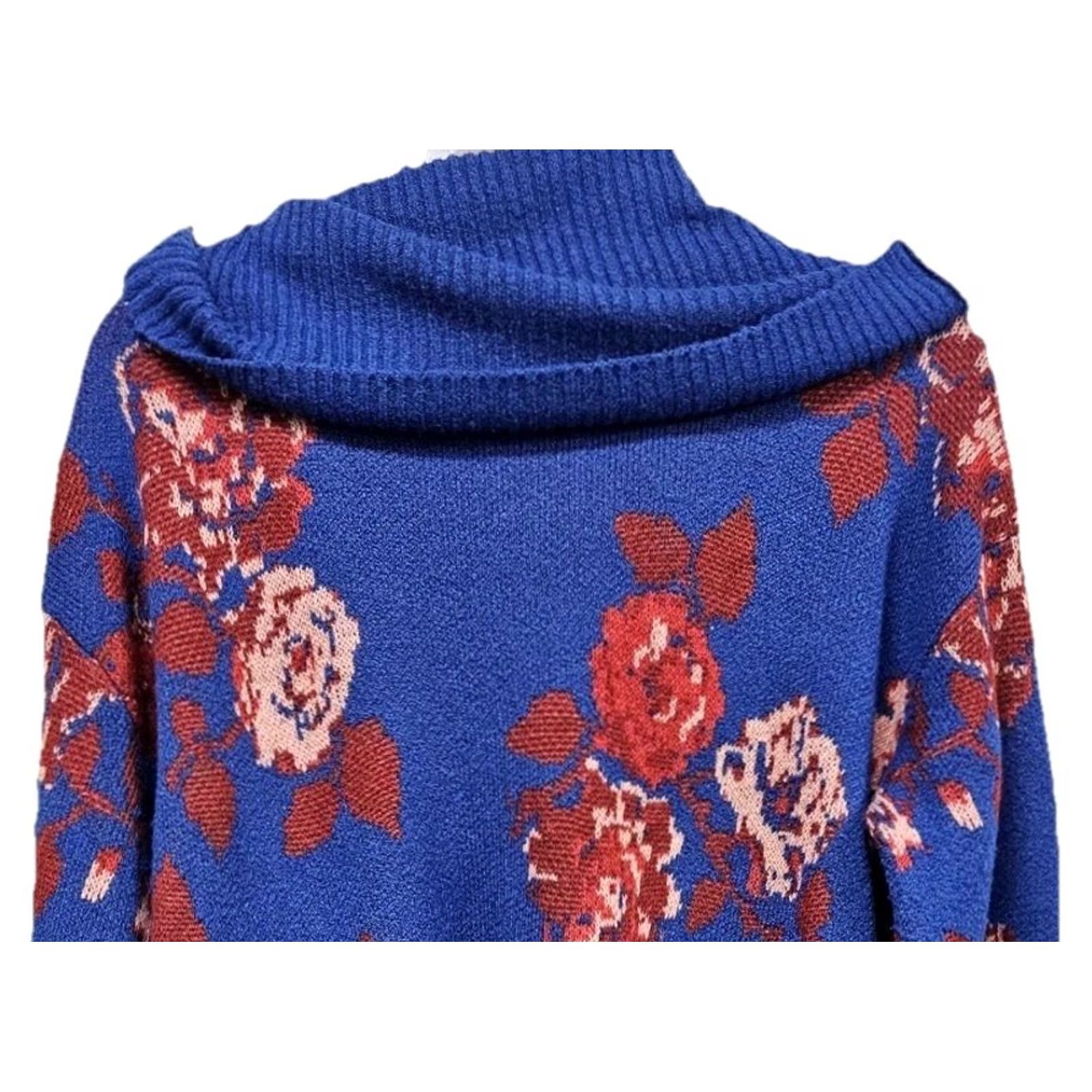 Vintage Pioneer Woman Floral Cowl Neck Tunic Sweater Red M Women's Long Sleeve Knit Bell Sleeve Rose Size M / US 6-8 / IT 42-44 - 4 Thumbnail