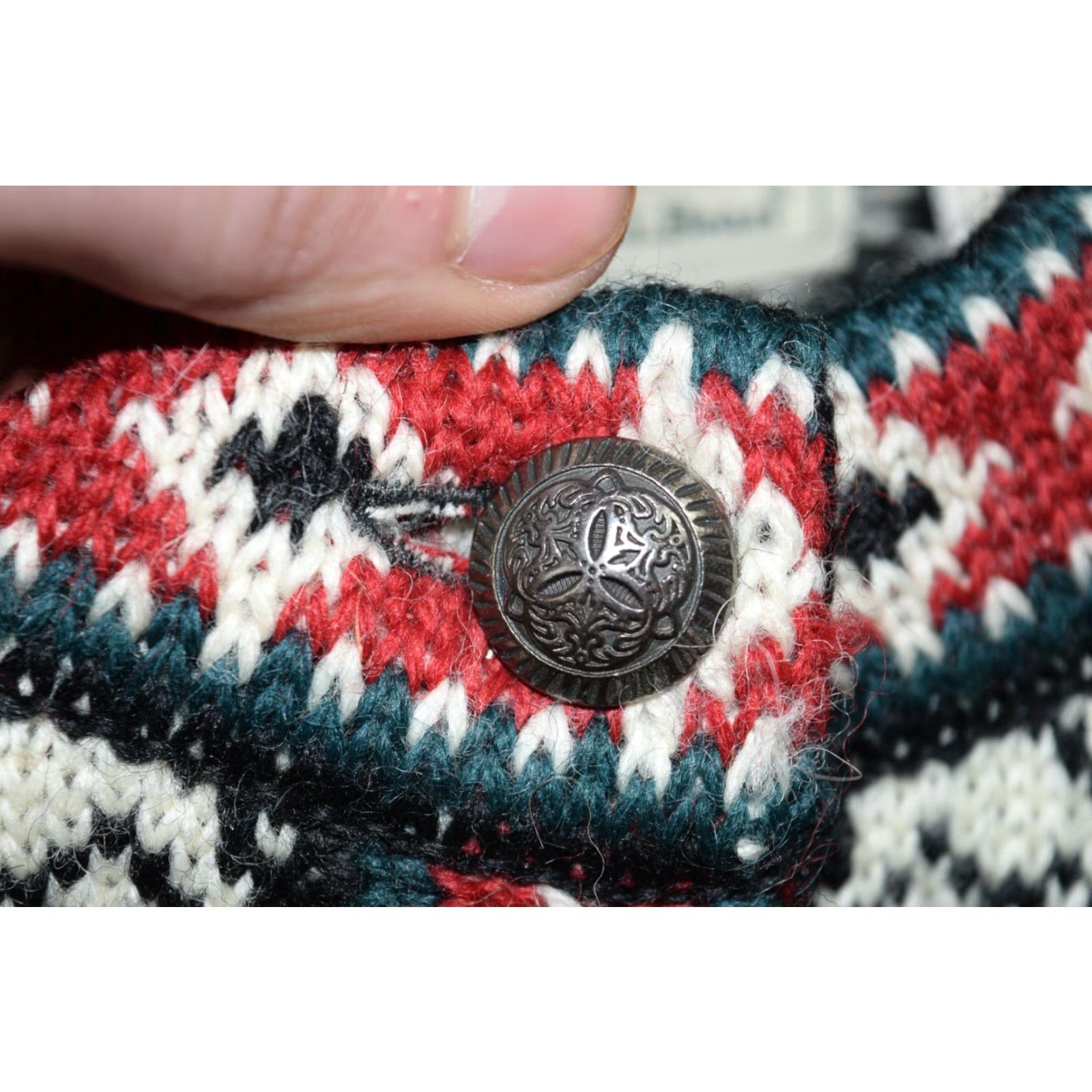 Vintage LL BEAN Cardigan Sweater Medium Ivory Nordic Fair Isle Wool Button Up Style Womens Size M / US 6-8 / IT 42-44 - 7 Thumbnail