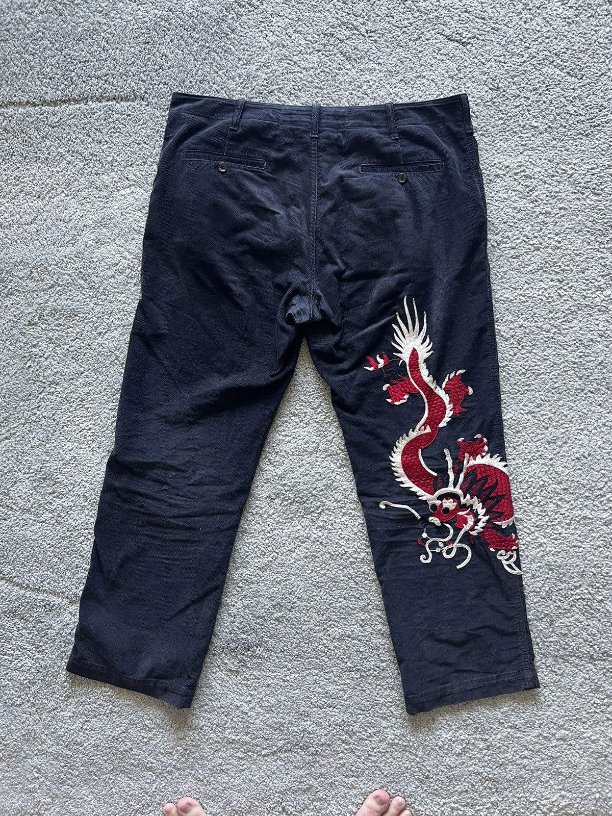 image of Gucci Corduroy Dragon Pants in Navy, Men's (Size 36)