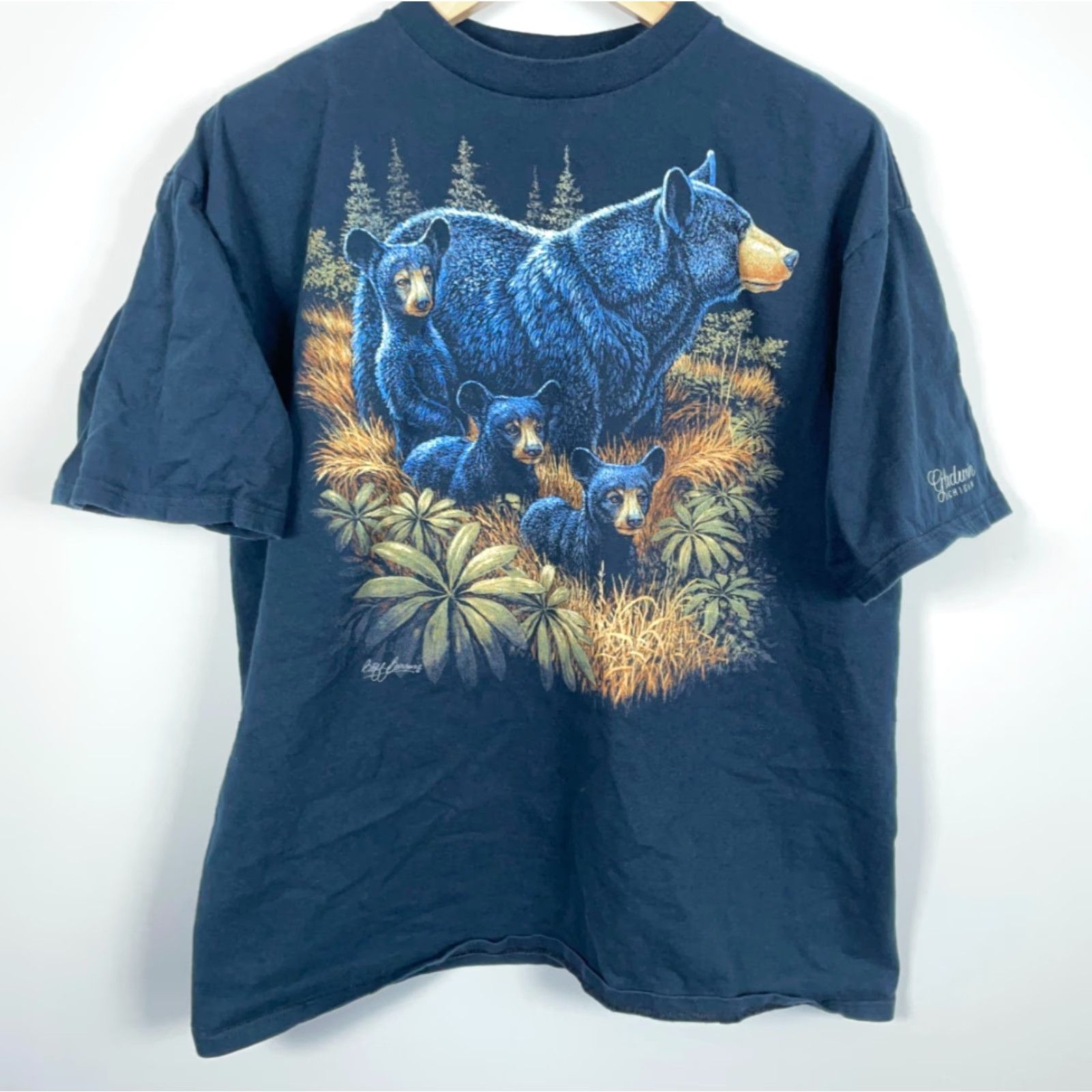 Vintage VINTAGE Silkmasters T-Shirt Bear Print Adult XL Black 90s Nature Art Michigan Mens Size US XL / EU 56 / 4 - 2 Thumbnail