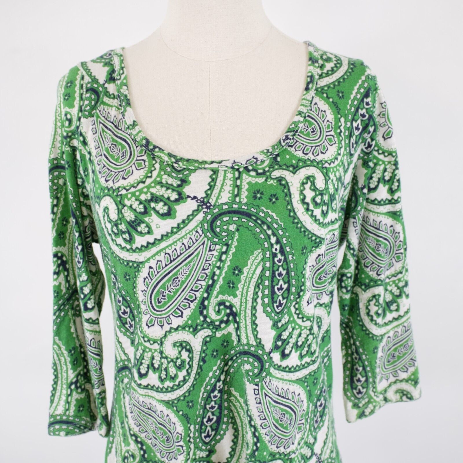 Liz Claiborne Liz Claiborne Large Green Paisley Boat Neck Long Sleeve Blou Size L / US 10 / IT 46 - 1 Thumbnail