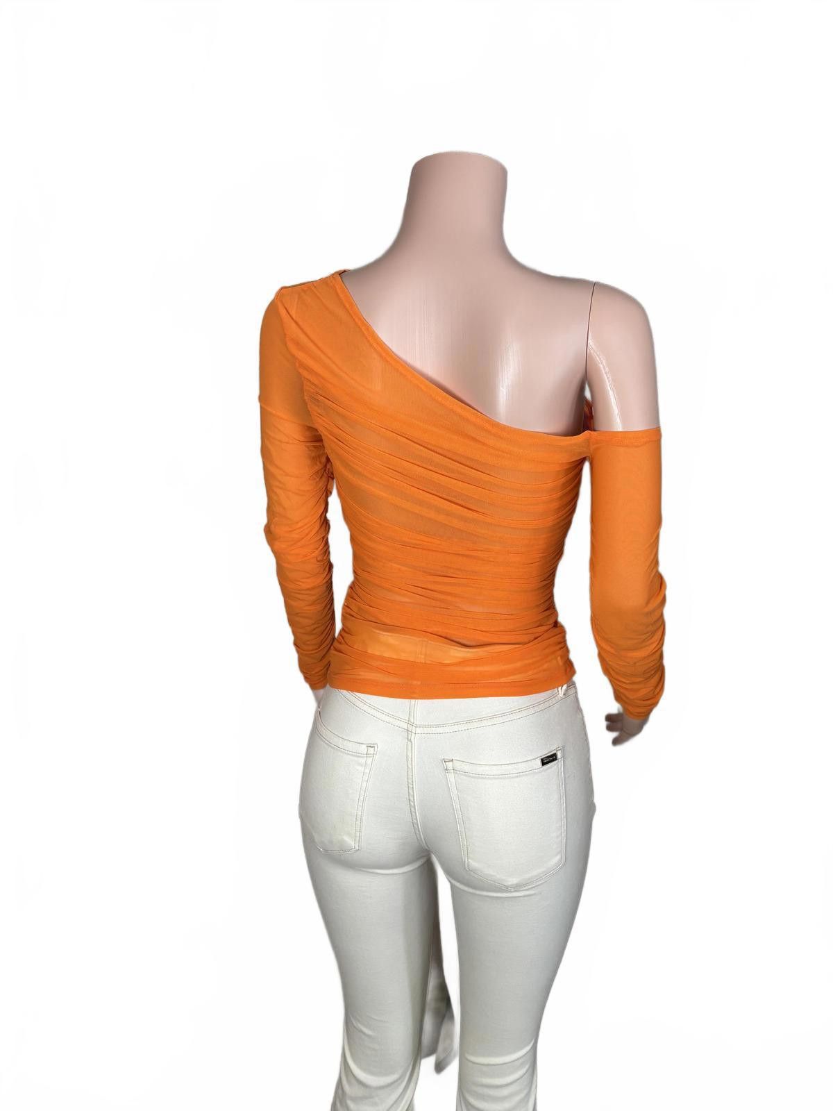 Shein Orange One-Shoulder Long Sleeve Ruched Top. Size M Size M / US 6-8 / IT 42-44 - 6 Thumbnail
