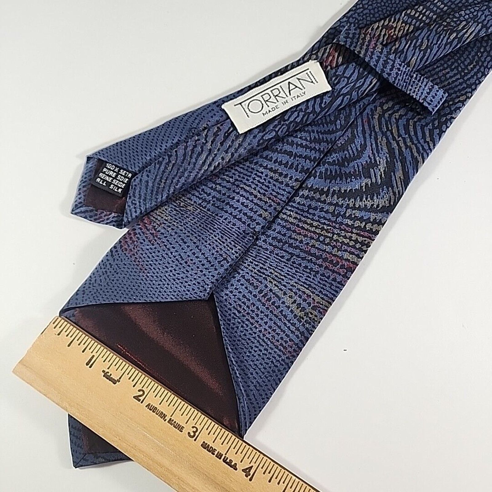 Vintage Torriani Silk Necktie, Blue Abstract Wave Pattern - Italy Size ONE SIZE - 2 Thumbnail