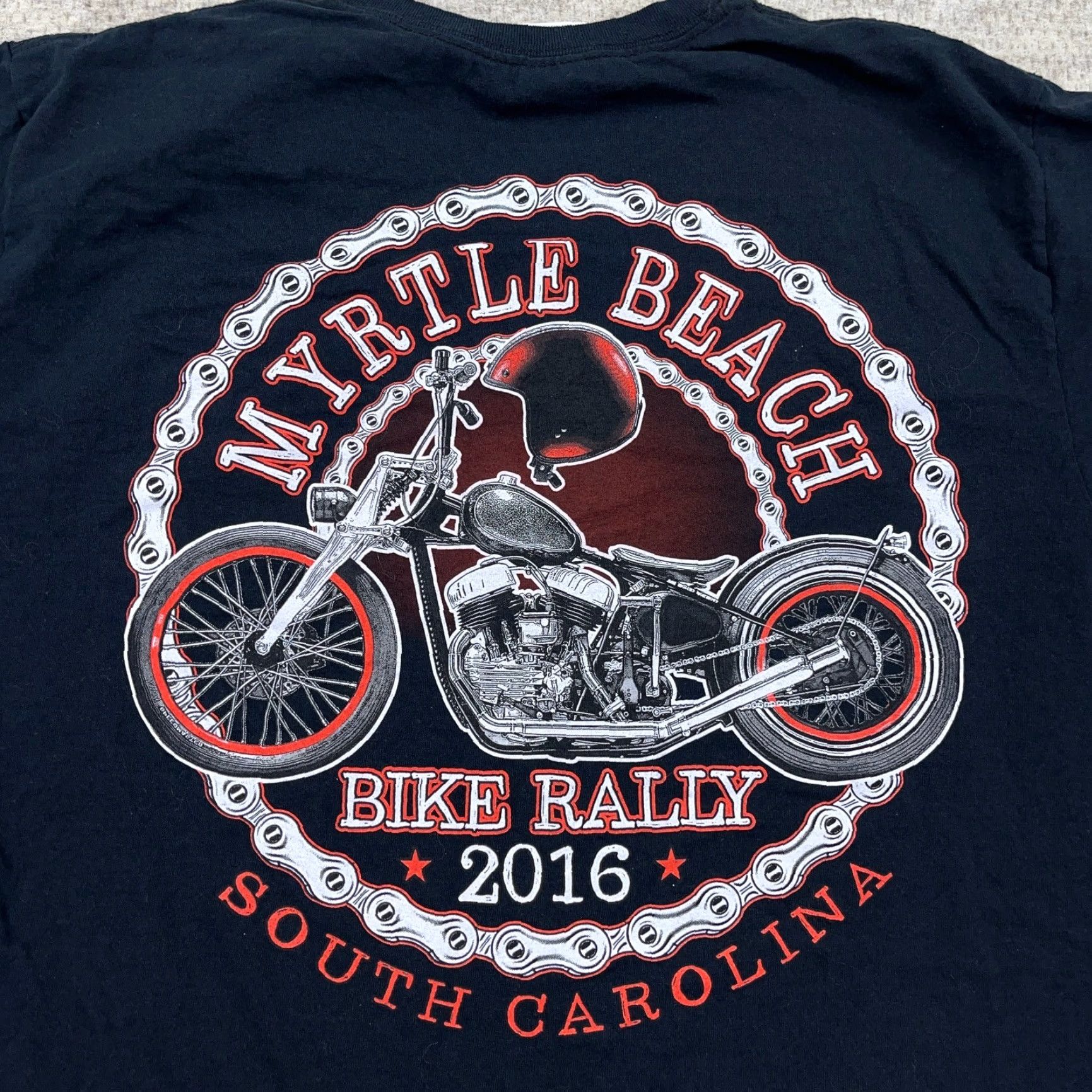 Gildan VINTAGE Bike Week Shirt Men Large Black Gildan Crew Neck Graphic Print 80s 90s USA Motorcycle Tattoo Logo Long-Lasting Size US L / EU 52-54 / 3 - 3 Thumbnail
