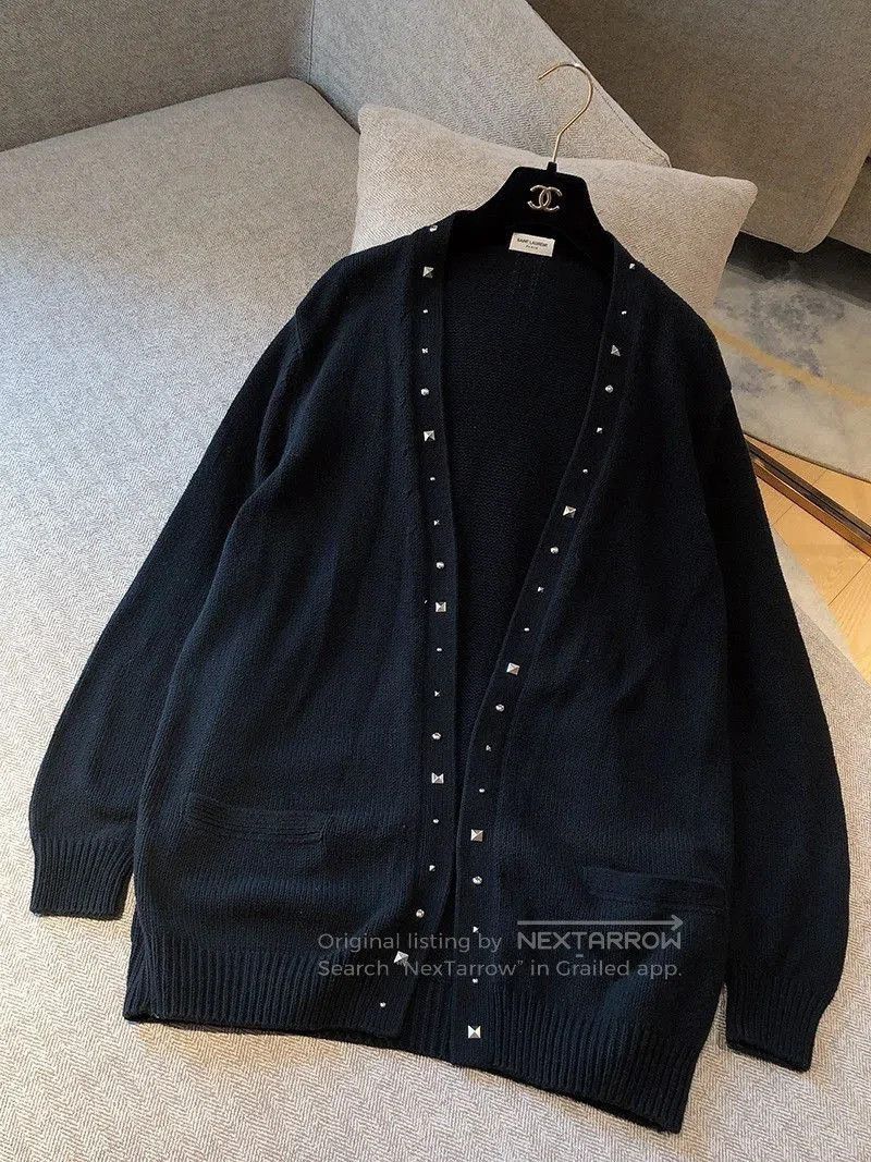 Saint Laurent Paris Saint Laurent Black Studded Knit Cardigan. Size XS / US 0-2 / IT 36-38 - 1 Thumbnail