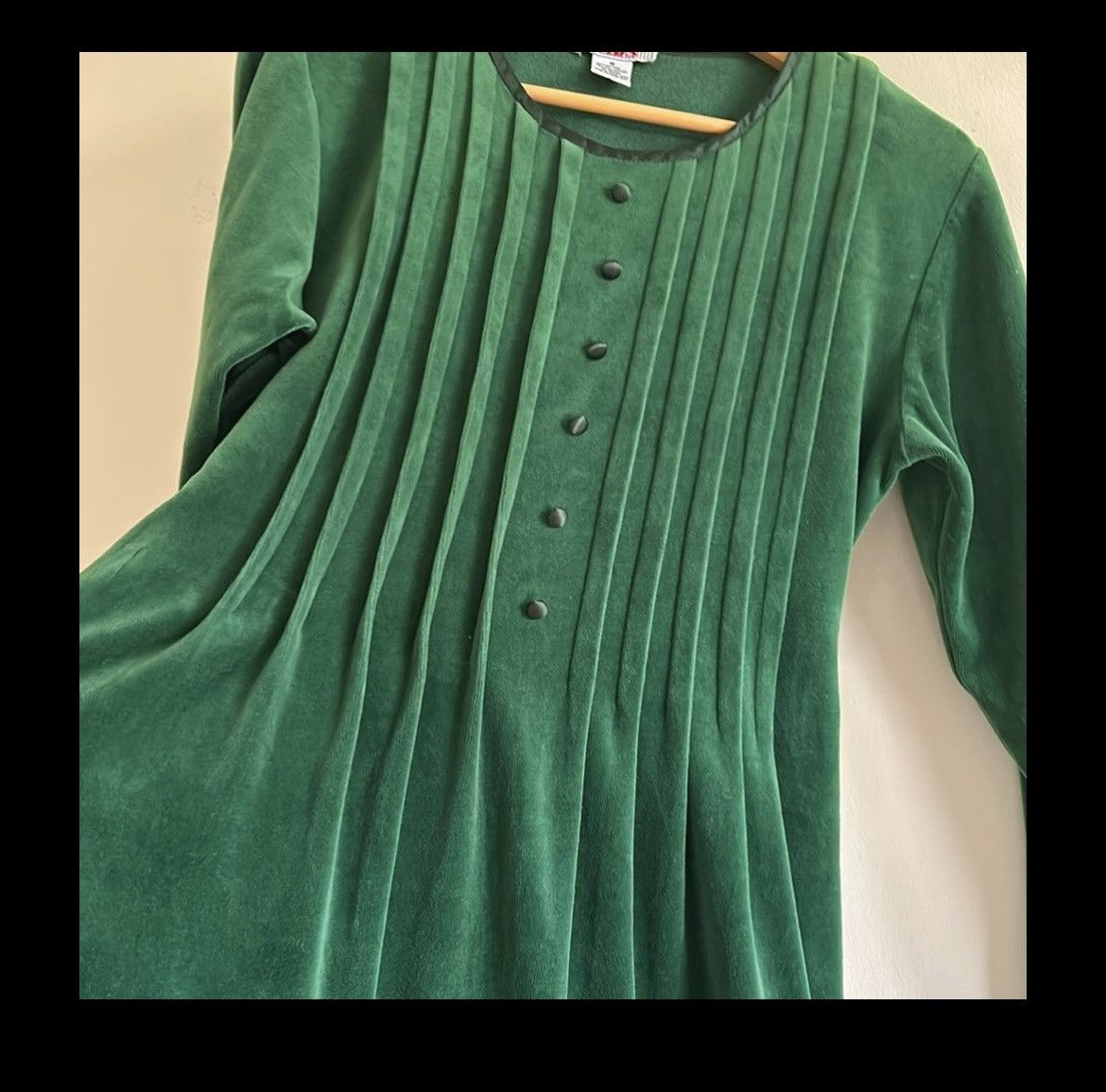 Vintage Vtg 80’s Fads Green Velvet Peasant Pleat Front Maxi Dress Size M / US 6-8 / IT 42-44 - 6 Thumbnail