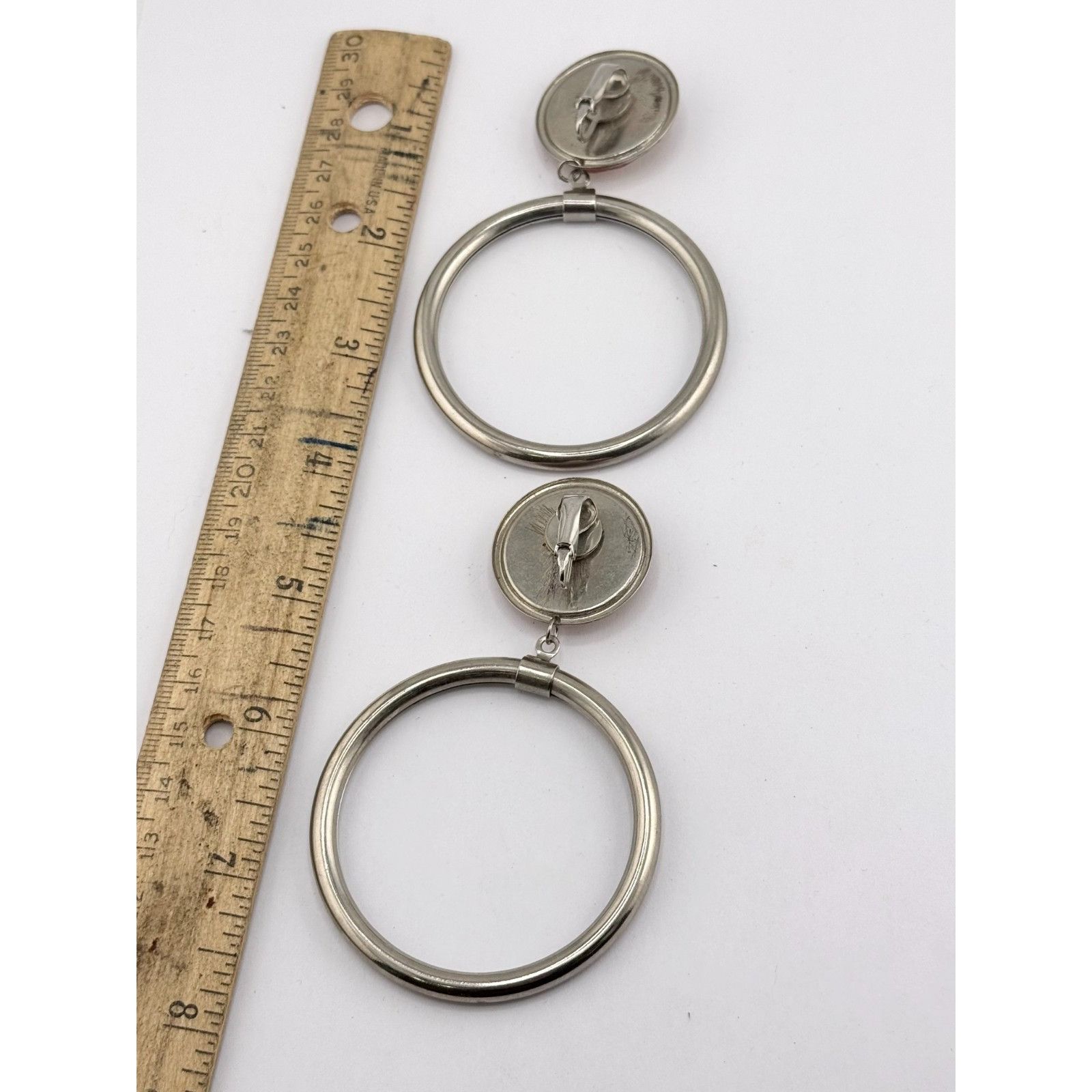 Vintage Vintage pink silver hoop clip on earrings Size ONE SIZE - 3 Thumbnail