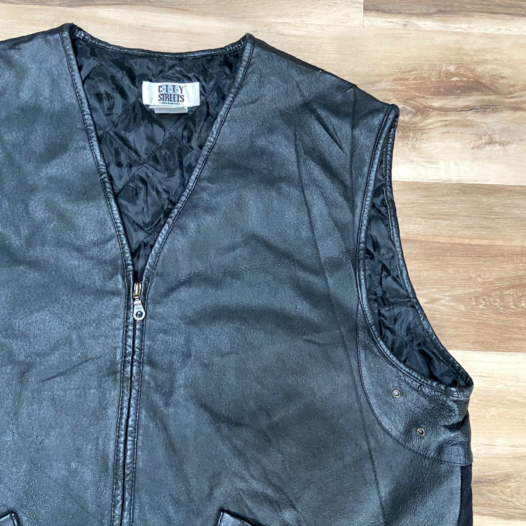 Vintage VINTAGE City Streets Leather Jacket Mens XL Vest Full Zip 80s 90s Motorcycle Wool Lining Black Size US XL / EU 56 / 4 - 3 Thumbnail