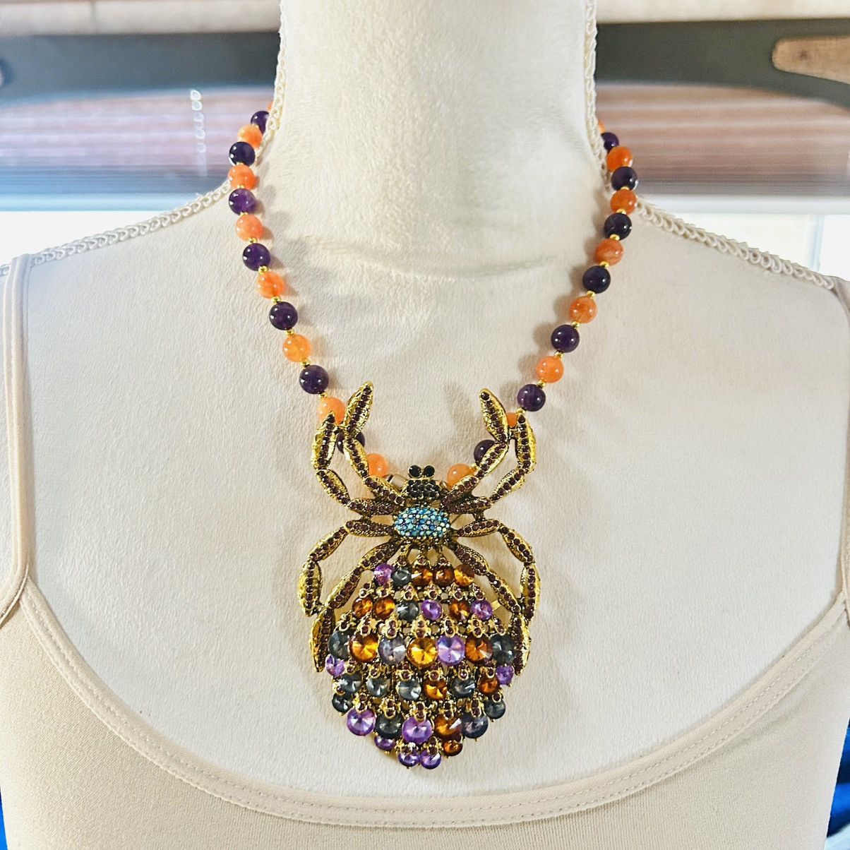 Handmade Handcrafted large glass stone spider genuine stone necklace Size ONE SIZE - 2 Thumbnail