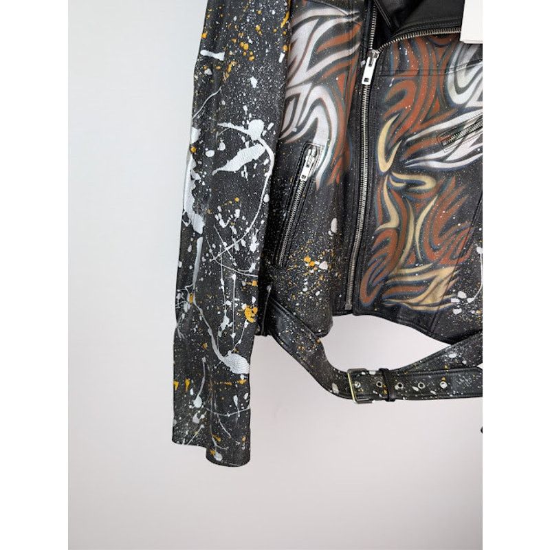 Celine o1rshd1 Hand Painted Biker Jacket in Black Size US L / EU 52-54 / 3 - 6 Thumbnail