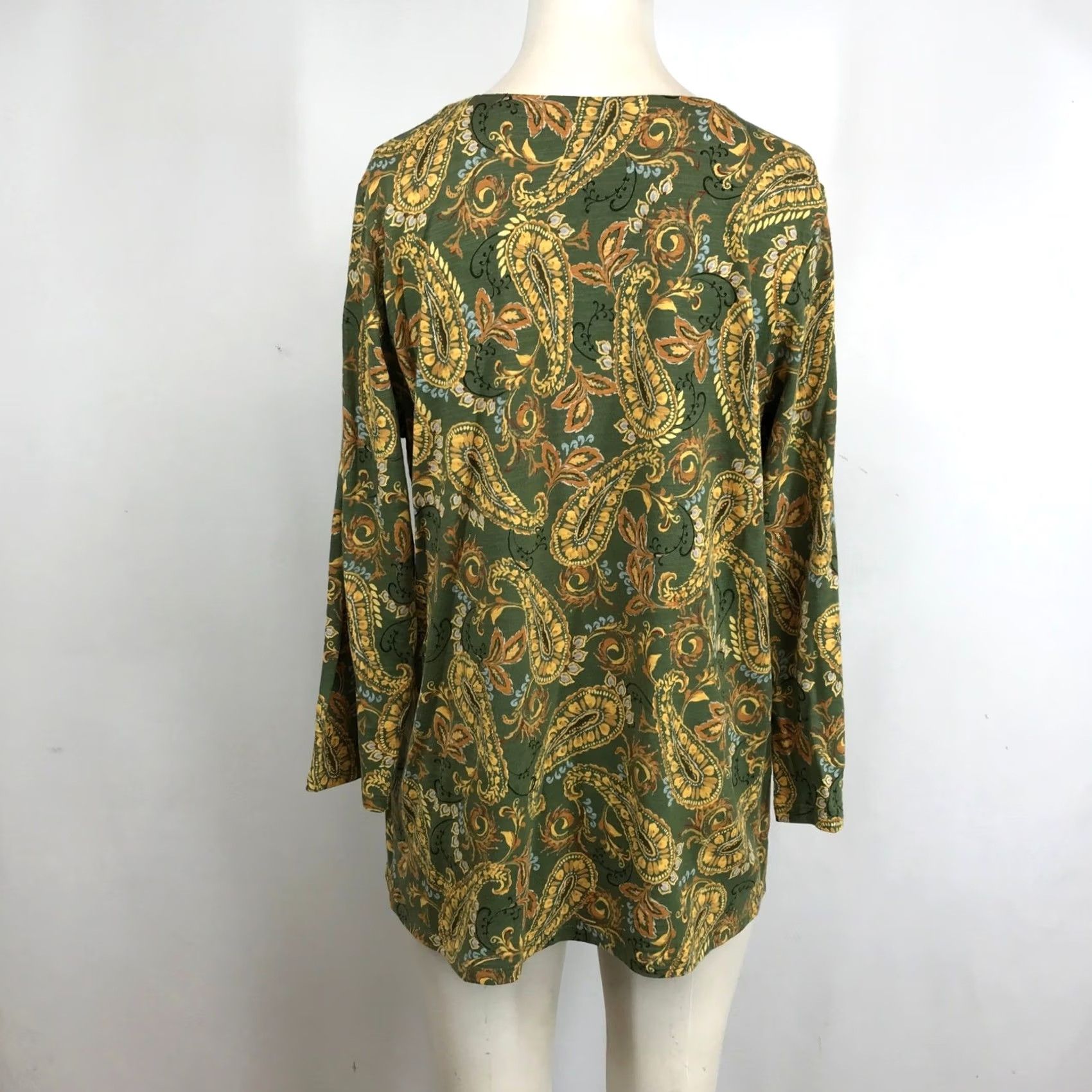 Vintage Pure Jill Organically Grown Cotton Slub Tunic Green Paisley V-Neck Womens M Size M / US 6-8 / IT 42-44 - 5 Thumbnail