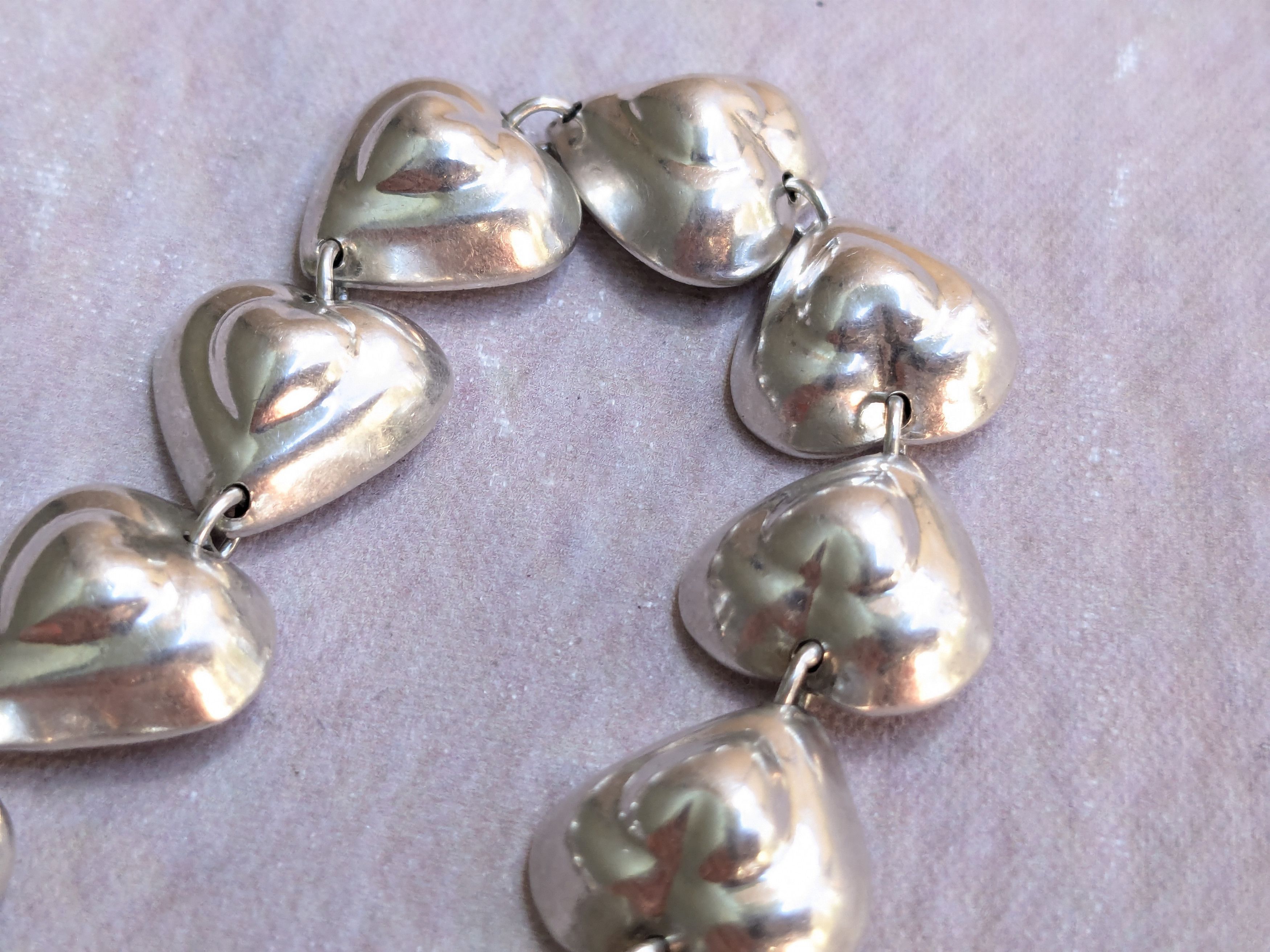 Jewelry Vintage Taxco Sterling Silver Heart Bracelet Y2K 7.5" Size ONE SIZE - 8 Thumbnail