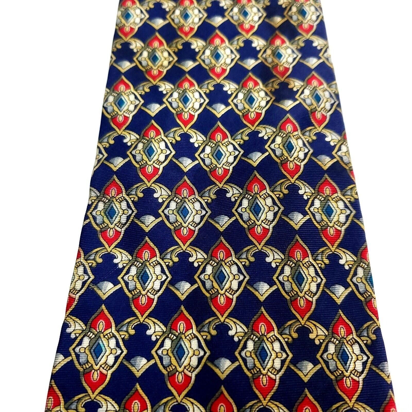 Dior Christian Dior Cravatte Silk Tie Blue Geometric Print Wide Size ONE SIZE - 2 Thumbnail