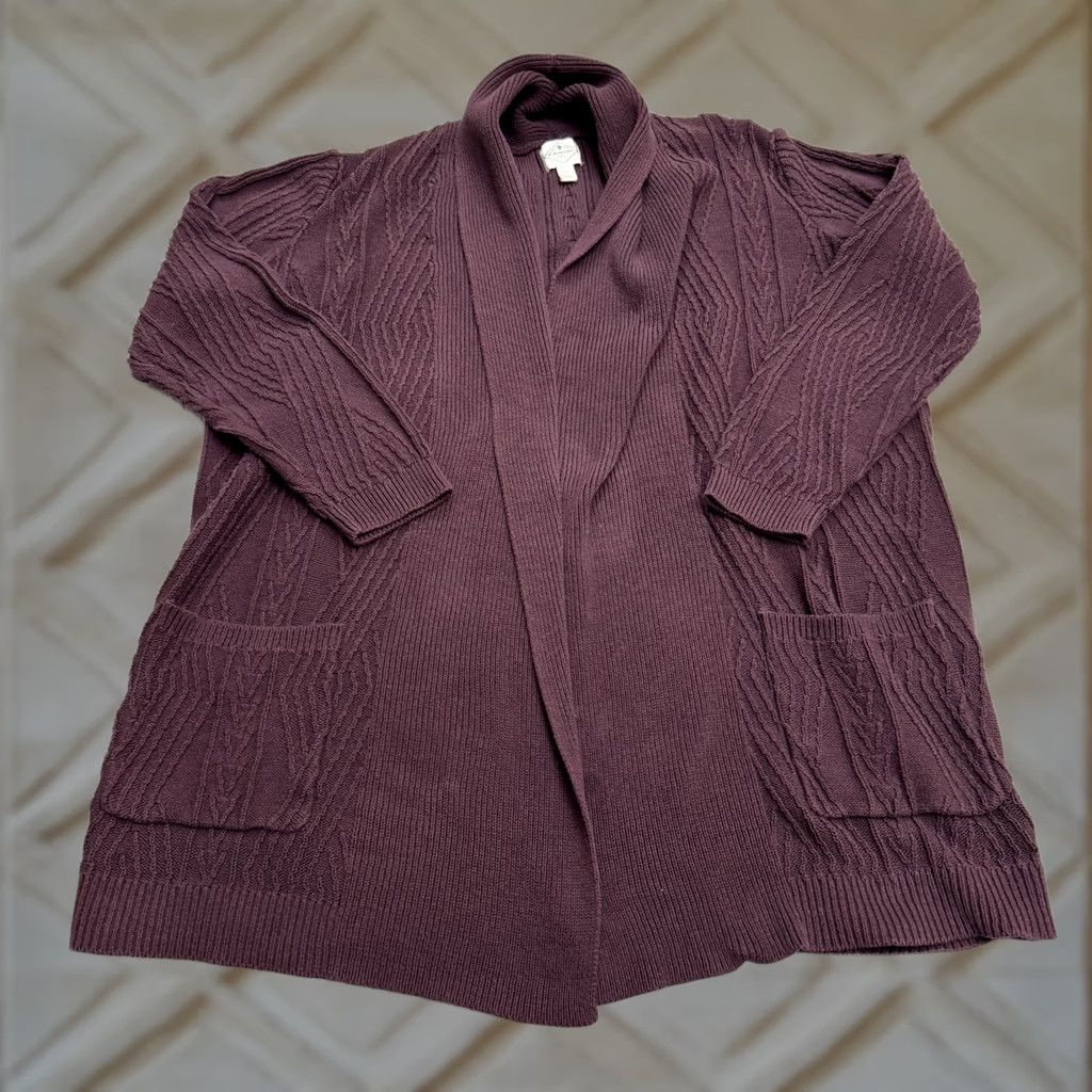 Vintage St. Johns' Bay Cotton Cardigna Sweater Womens XL Deep Purple Cable Knit Shawl Cardigan Knit All Seasons Casual Size XL / US 12-14 / IT 48-50 - 1 Thumbnail
