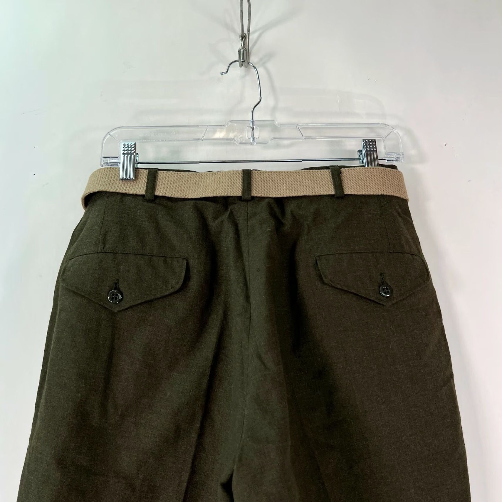 Vintage Mens Flat Front Straight Leg Low Rise Green Belted Trouser Dress Pants Size 33S Size US 32 / EU 48 - 6 Thumbnail