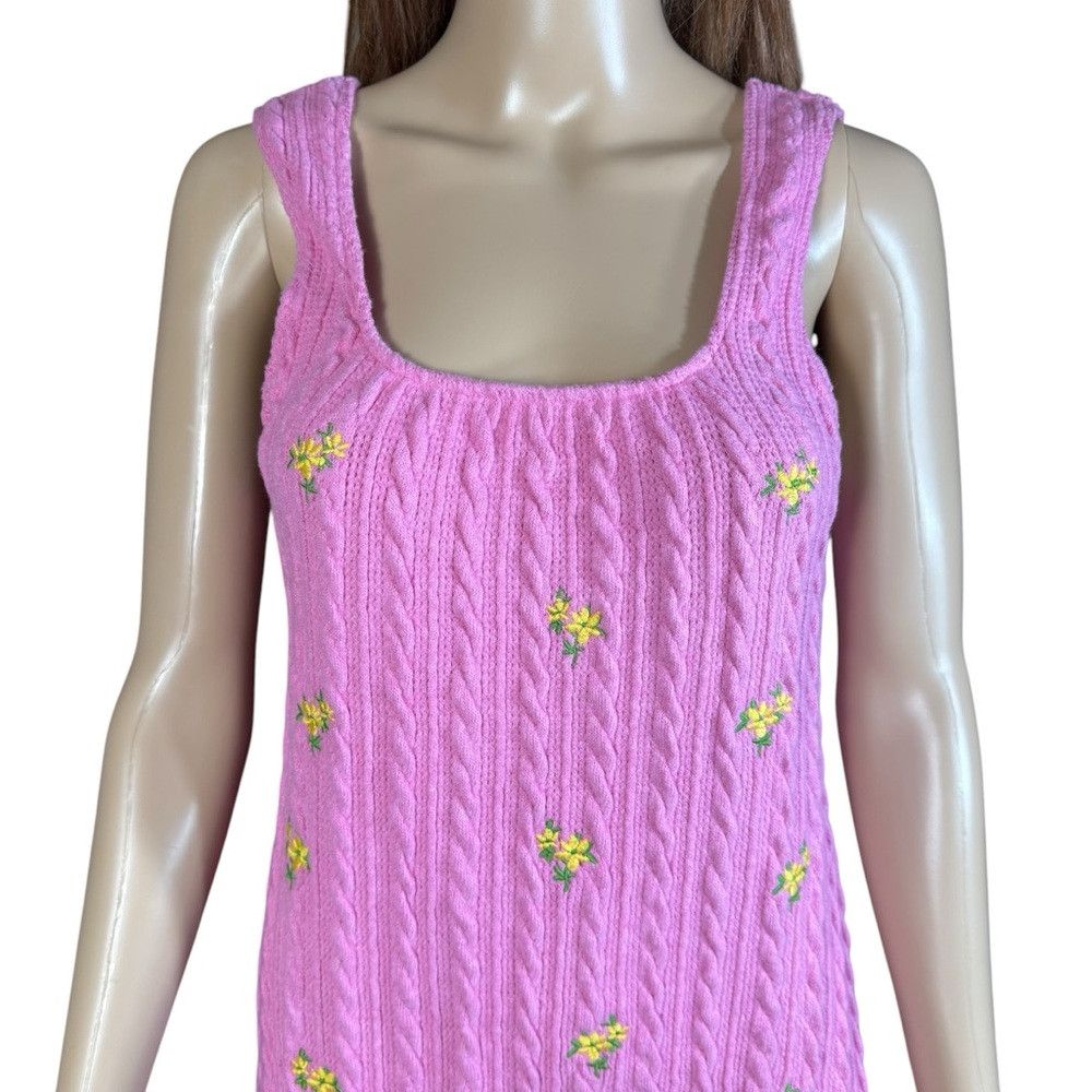 Zara NWT New Zara Cable Knit Embroidered Floral Pink Dress Size Size L / US 10 / IT 46 - 9 Thumbnail