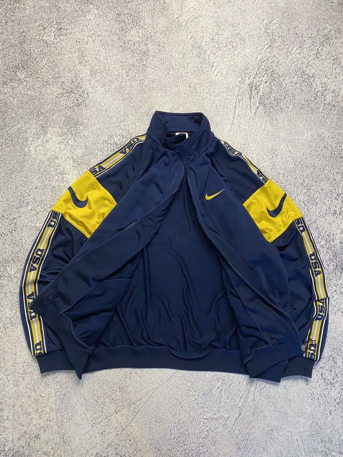 Nike × Vintage Vintage 90's Nike USA Drill Track Jacket Big Swoosh Size US XL / EU 56 / 4 - 5 Thumbnail
