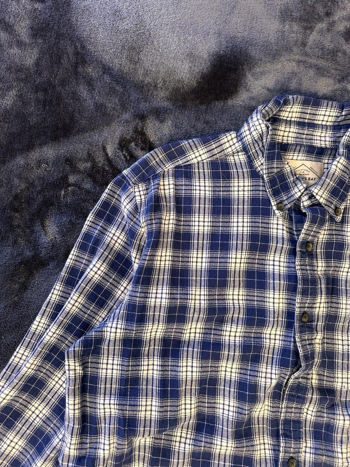 St. Johns Bay St John's Bay Men's Large Blue White Flannel Button-Down Size US L / EU 52-54 / 3 - 5 Thumbnail