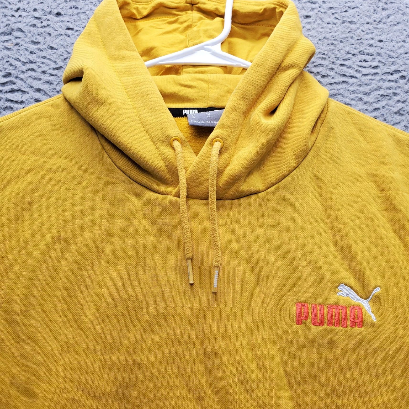 Puma Puma Hoodie Mens XL Yellow Fleece Lined Athletic Drawstring Kangaroo Pockets Size US XL / EU 56 / 4 - 7 Thumbnail