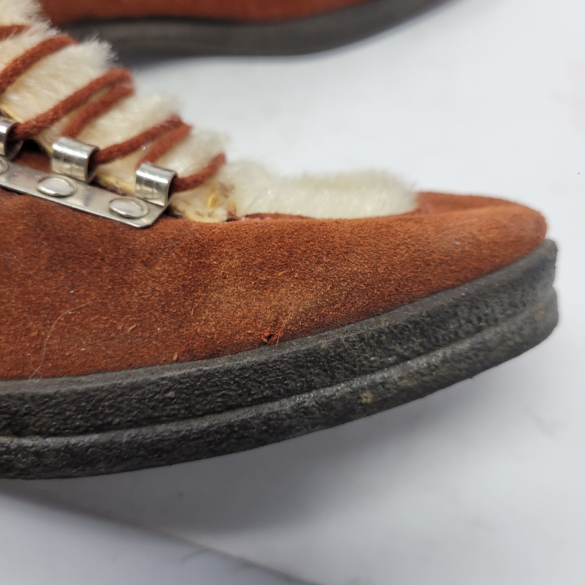 Vintage Vtg Italian Snow Boots Rust Suede Cream Faux Fur Lace-Up Ank Size US 6 / IT 36 - 4 Thumbnail