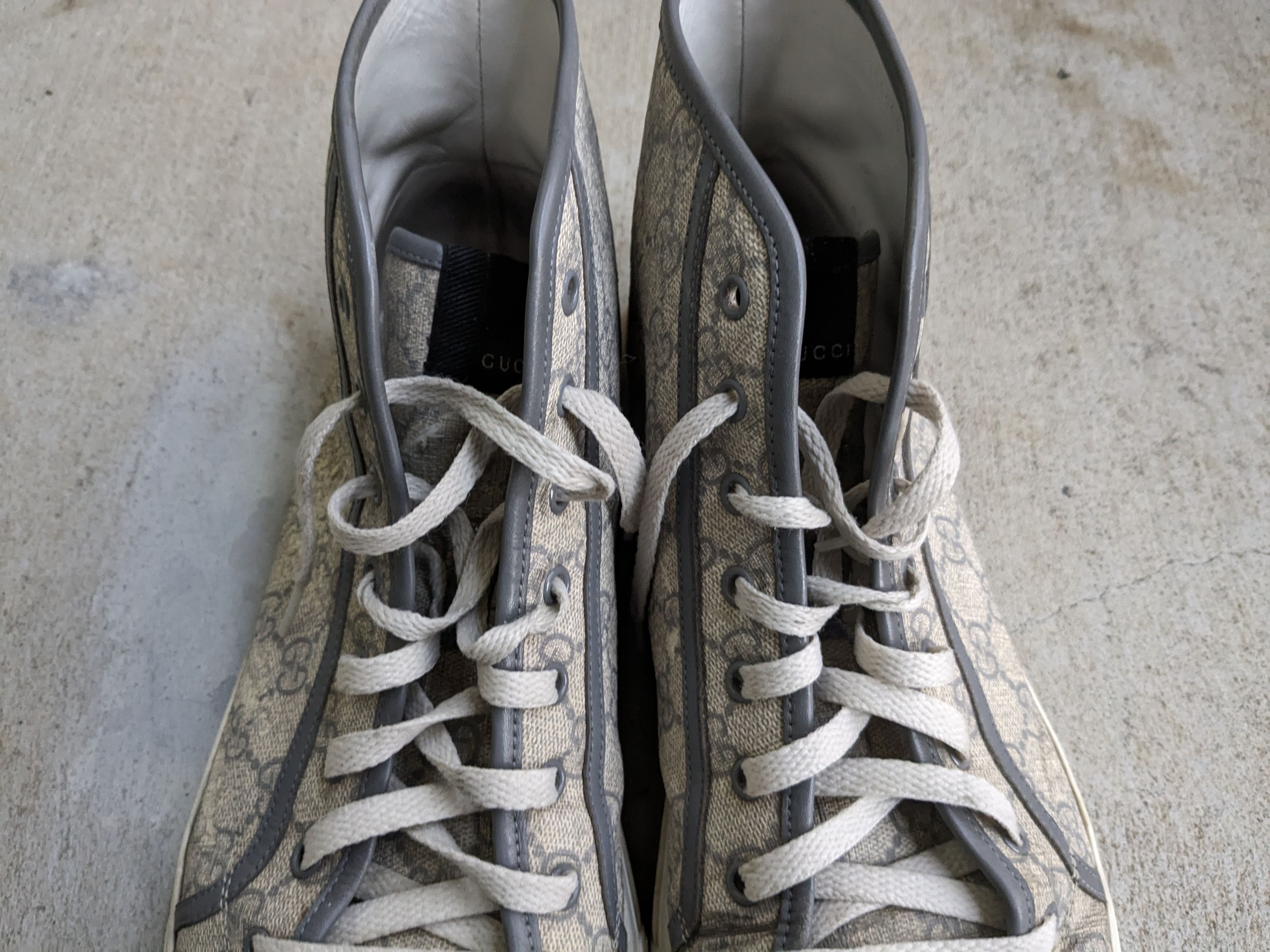 Gucci Gucci Monogram Sneakers 12.5 Canvas Gray White High Size US 12.5 / EU 45-46 - 4 Thumbnail