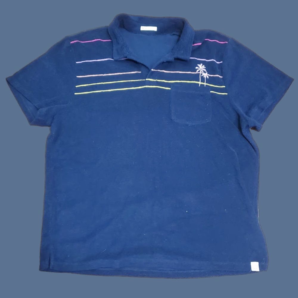 Marine Layer Marine Layer Polo Shirt Mens XL Blue Terry Striped Palm Tree Pocket Tropical Size US XL / EU 56 / 4 - 1 Thumbnail