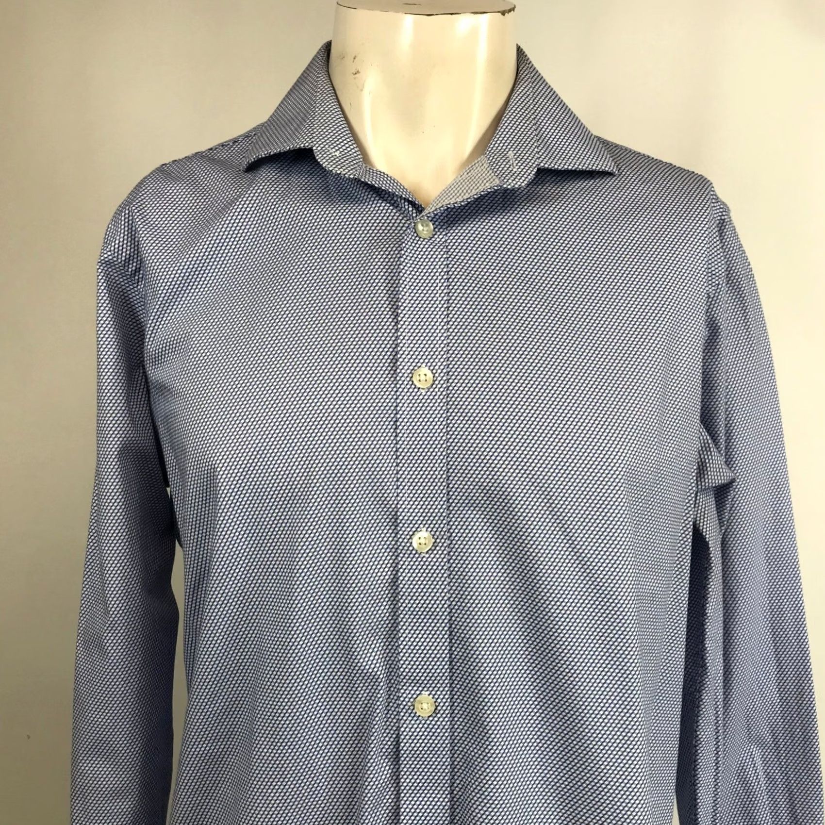 Michael Kors Michael Kors Mens L Blue Slim Fit Stretch Micro Dot Dress Shirt Size 42R - 2 Thumbnail