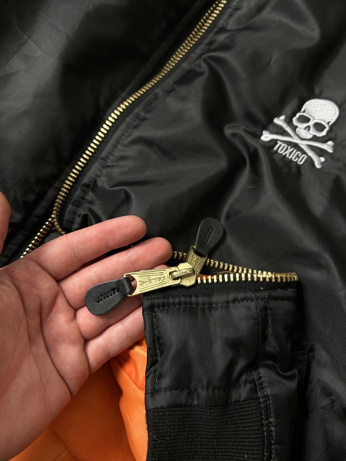 Vintage Toxic London Skull MA-1 bombers jacket mens nylons Size US XL / EU 56 / 4 - 7 Thumbnail