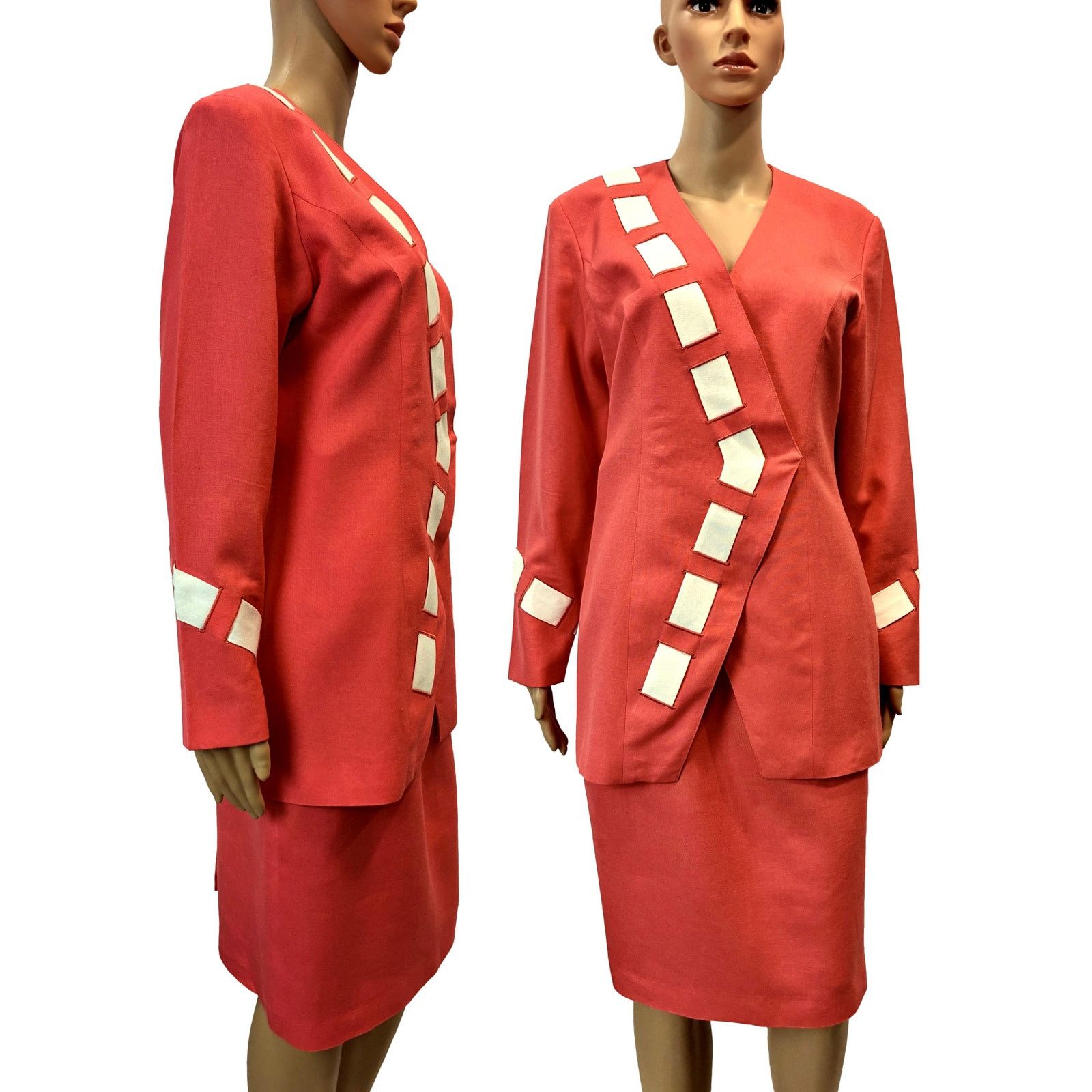 Vintage Vintage 80s Coral Power Suit Minimalist Asymmetric Set SMALL Size S / US 4 / IT 40 - 13 Thumbnail