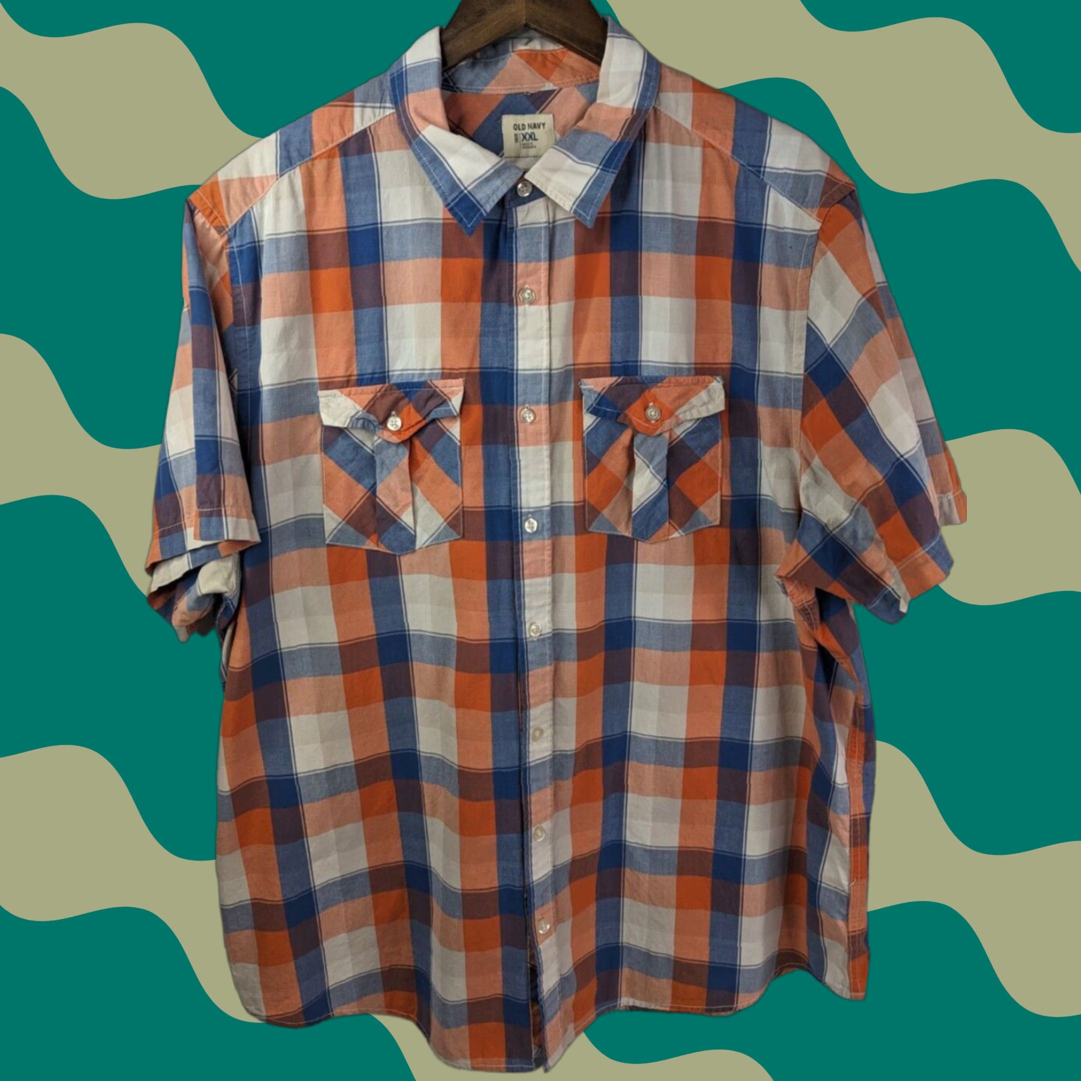 Old Navy Old Navy Surf Classic Button-Up Shirt Mens 2XL Plaid Blue Orange Cotton Blend Knit Casual Beach California Size US XXL / EU 58 / 5 - 1 Thumbnail