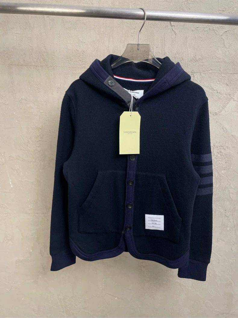 Thom Browne Thom browne blue four-striped hooded button wool cardigan j Size US XS / EU 42 / 0 - 1 Thumbnail