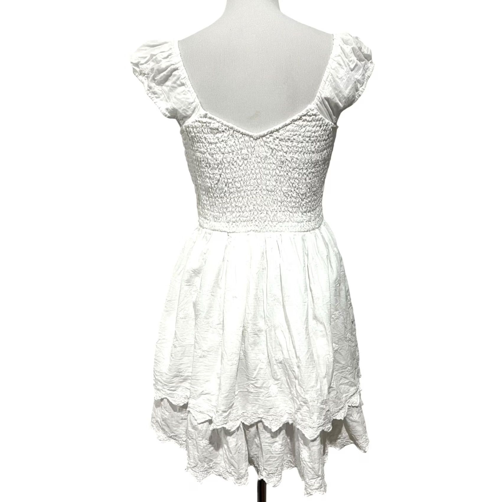 American Eagle Outfitters American Eagle Women's S White Cotton Gauze Smocked Mini Dress Fairy Casual Size S / US 4 / IT 40 - 4 Thumbnail