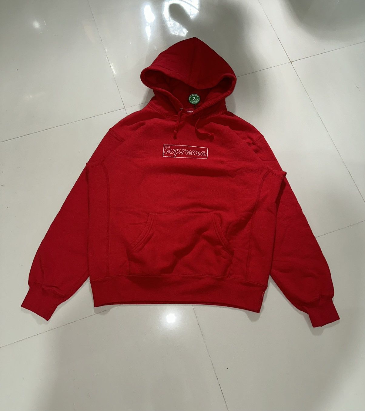 image of Ss21 Supreme Kaws Chalk Box Logo Hoodie in Red, Men's (Size Small)