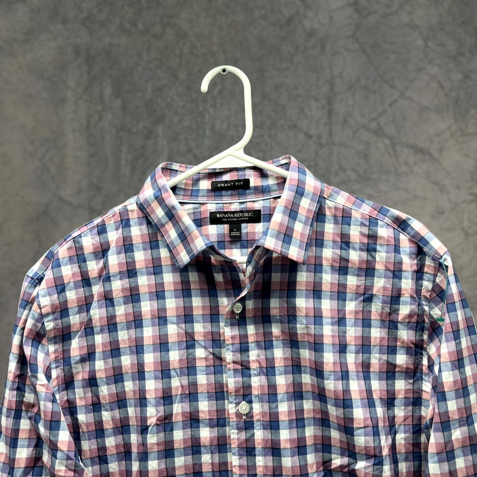 Banana Republic Banana Republic Shirt Men Large Plaid Pink Blue Button-Down Grant Fit Knit Cotton Casual Shirt Mens Regular Fit Classic Button-Up Size US L / EU 52-54 / 3 - 1 Thumbnail