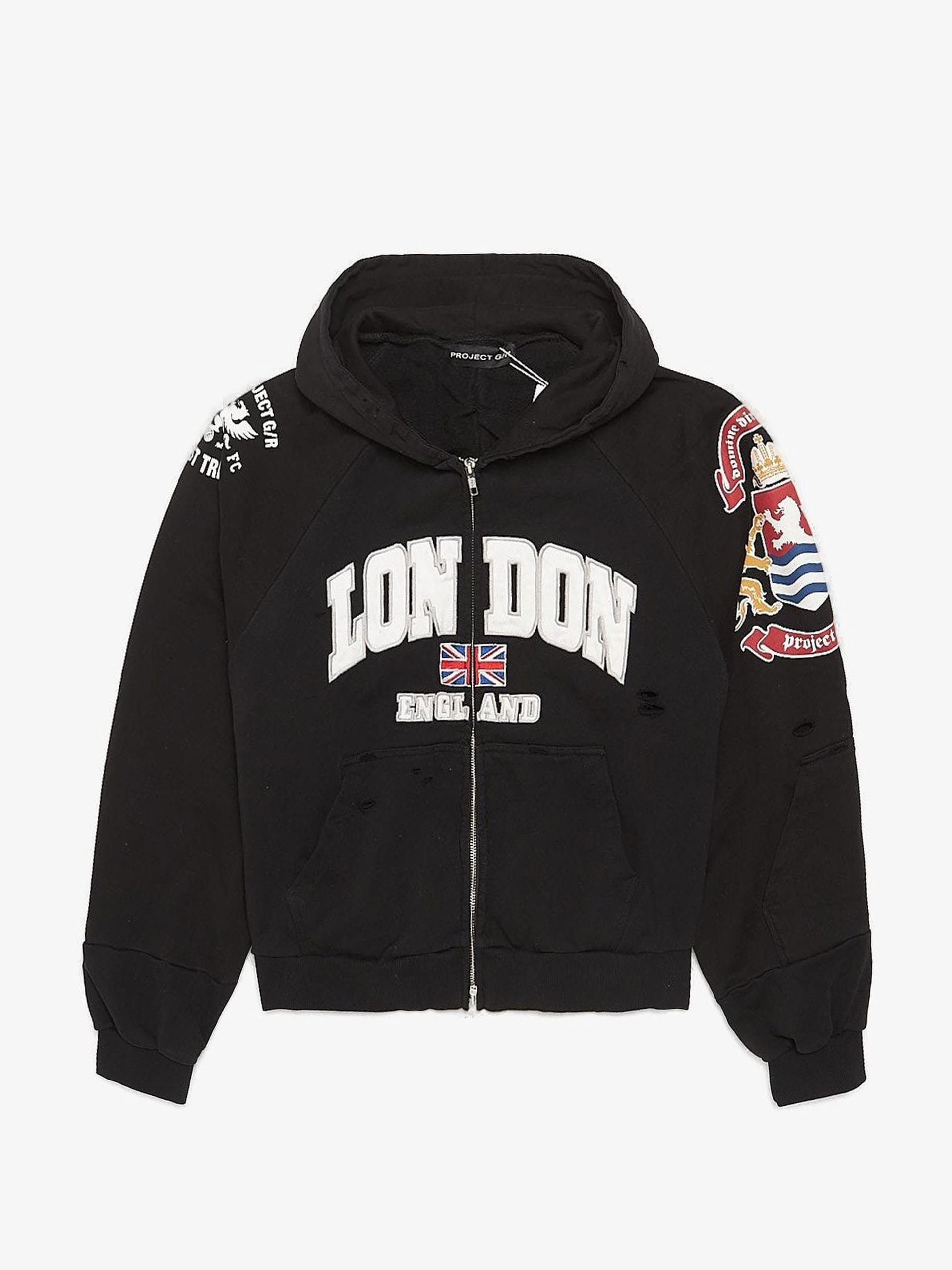 PROJECT G/R Project GR RECONSTRUCTED FOLDED ZIP HOODIE - Black