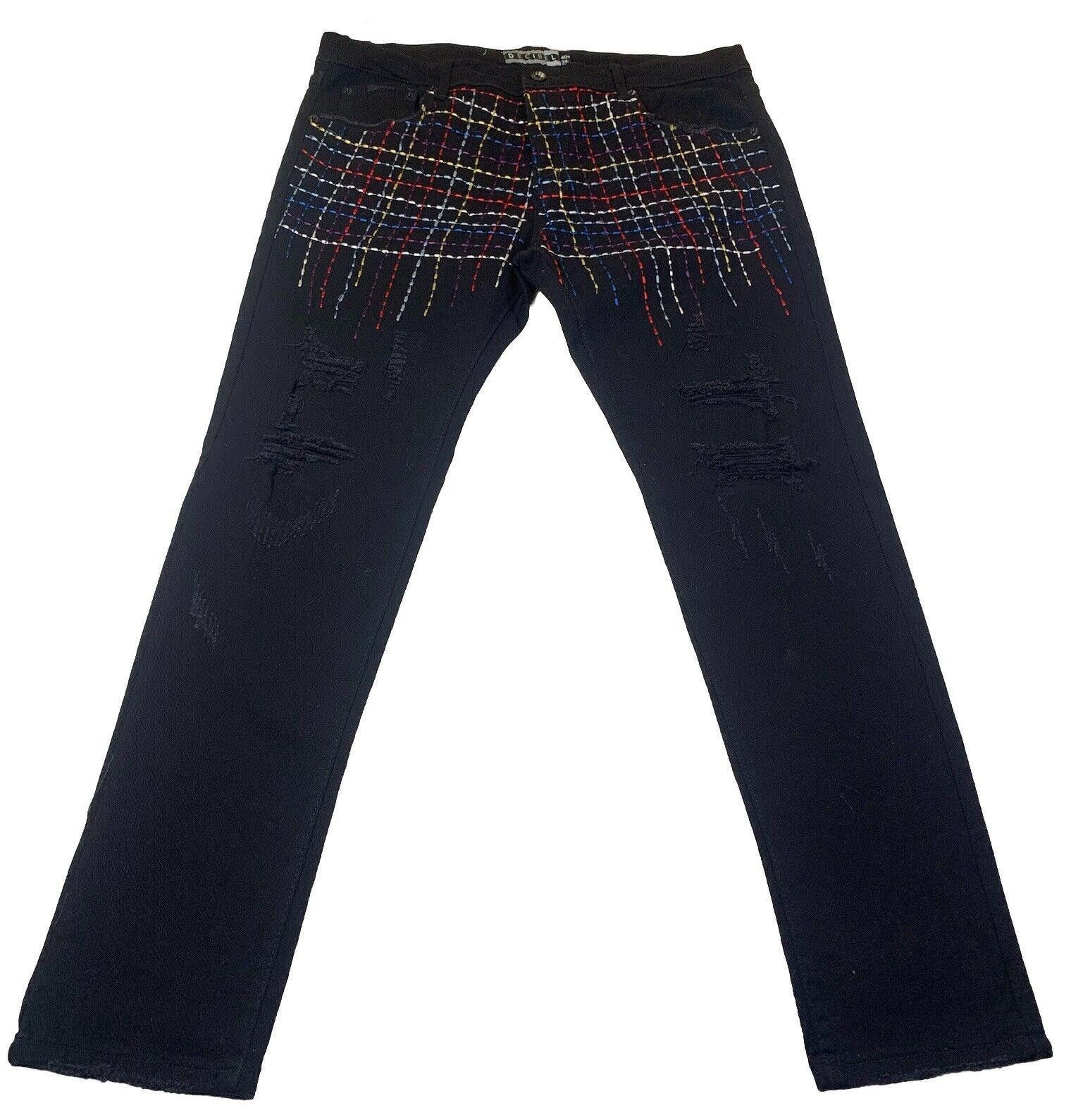 Other Decibel Black Jeans Men's 40x34 Embroidered Front Frayed Size US 40 / EU 56 - 1 Thumbnail