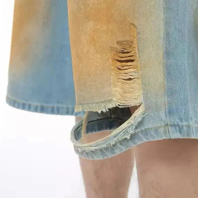 Japanese Brand Design Washed Hole Straight Loose Shorts Jorts y2k Size US 32 / EU 48 - 3 Thumbnail