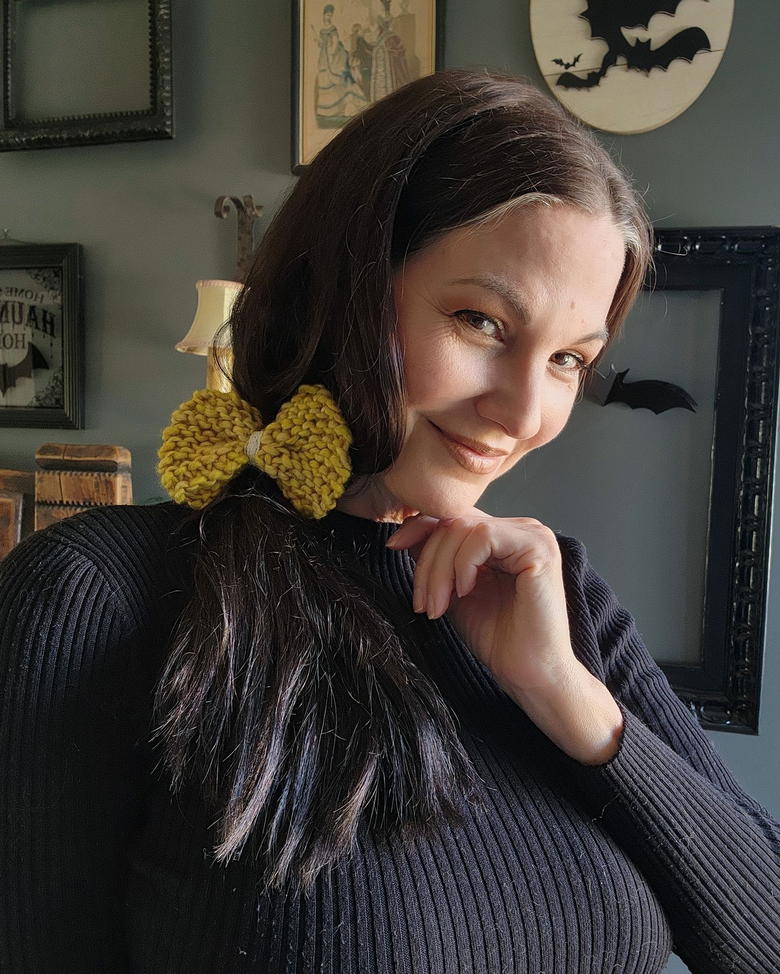 Handmade Knit Hair Bow, Handknitted Maize Yellow Ponytail Holder or H Size ONE SIZE - 8 Thumbnail