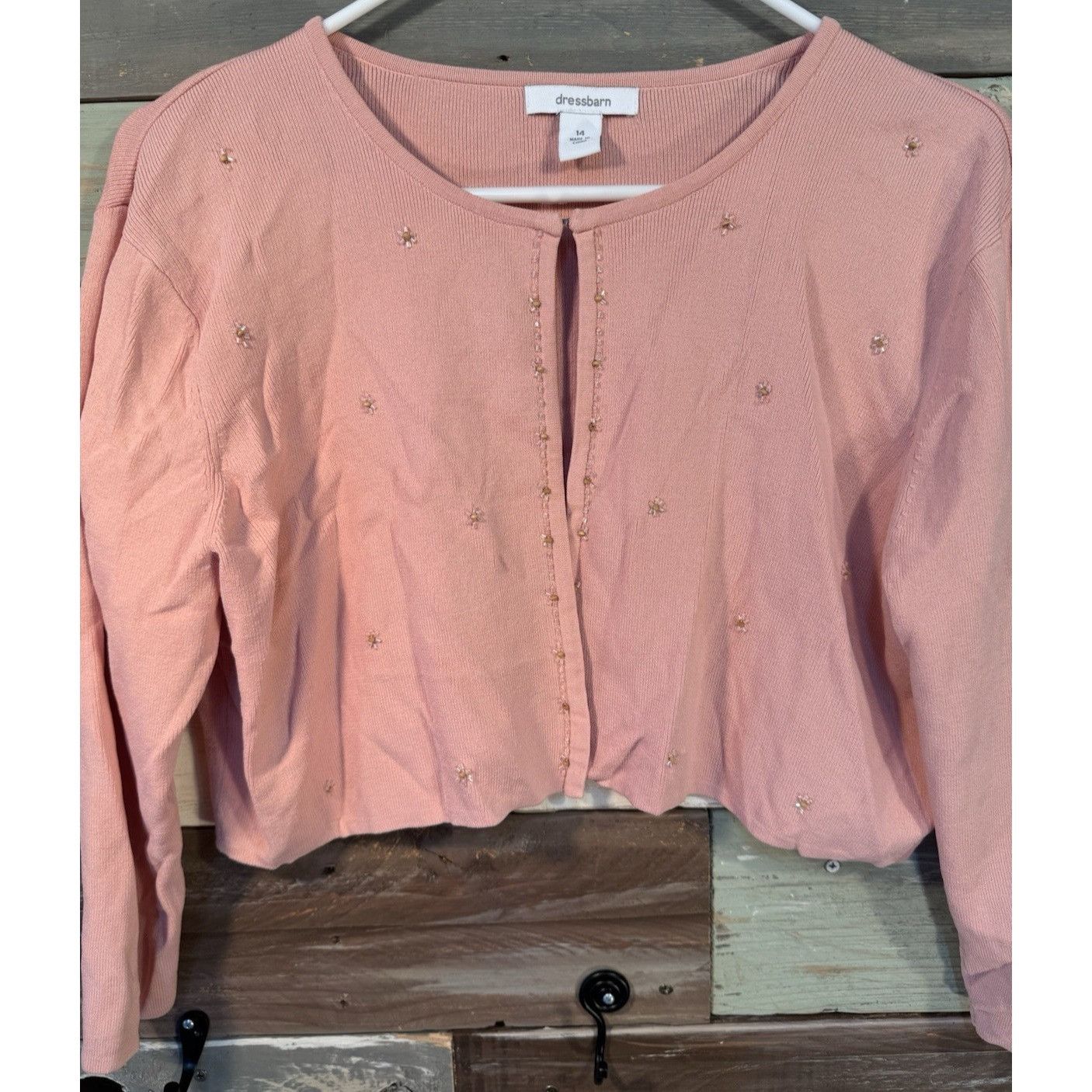 Other Dressbarn Women’s 14 Beaded Sweater Cardigan Light Pink USED Size XL / US 12-14 / IT 48-50 - 5 Thumbnail
